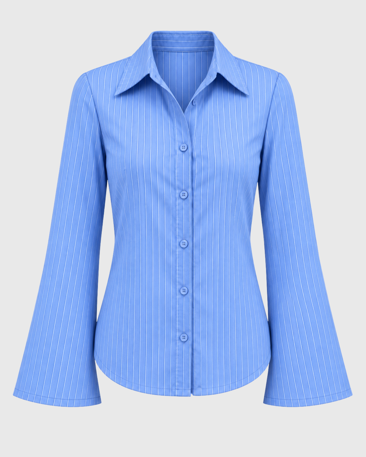 womens-blue-striped-flared-sleeve-shirt