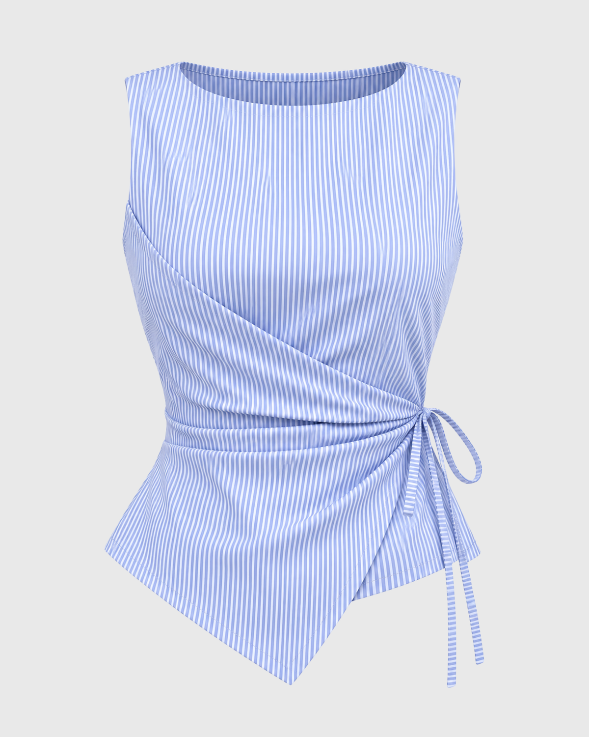 Women's Light Blue Striped Sleeveless Wrap Top