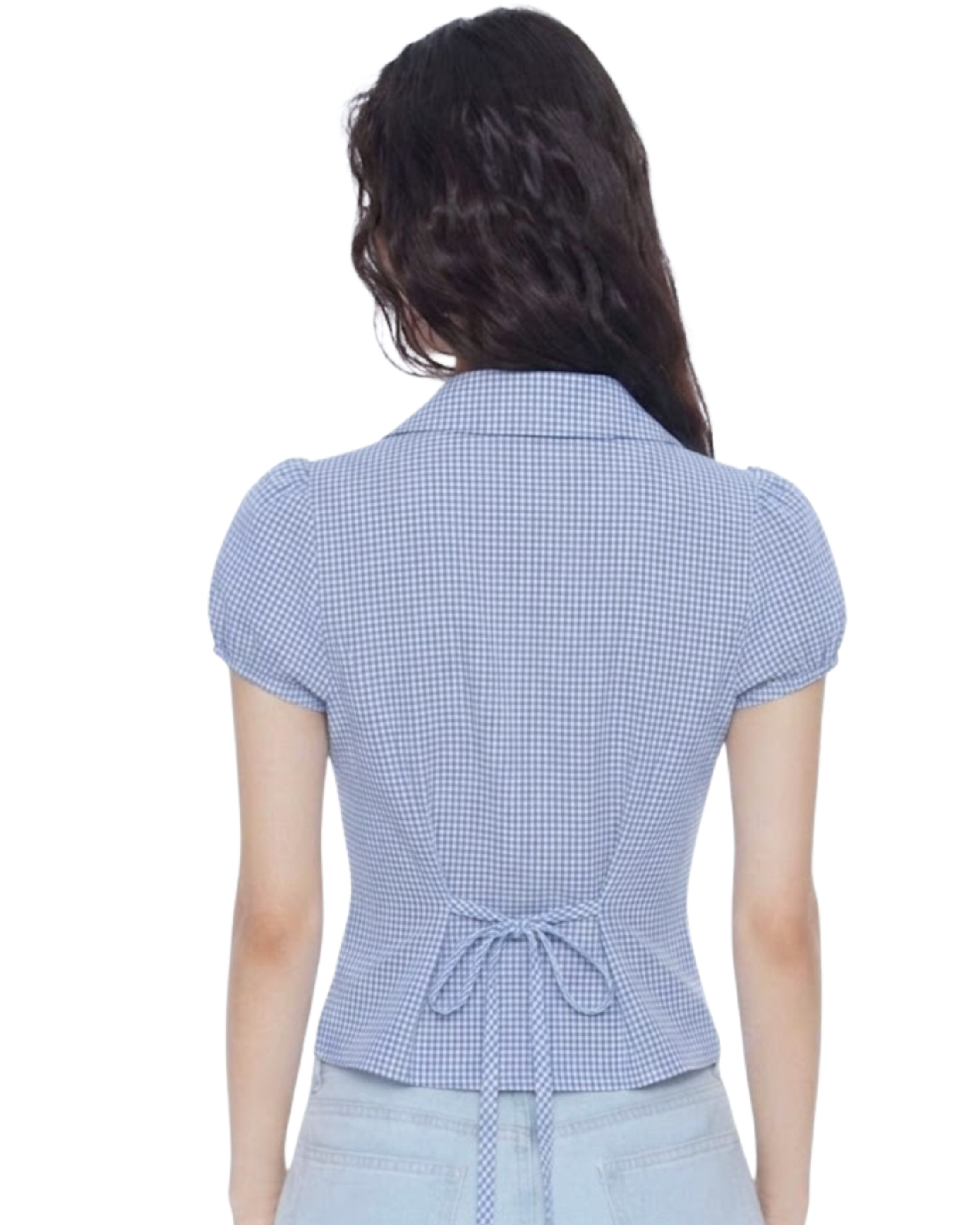 EZLIA Dark Blue  Dotted Puff Sleeve Shirt Top