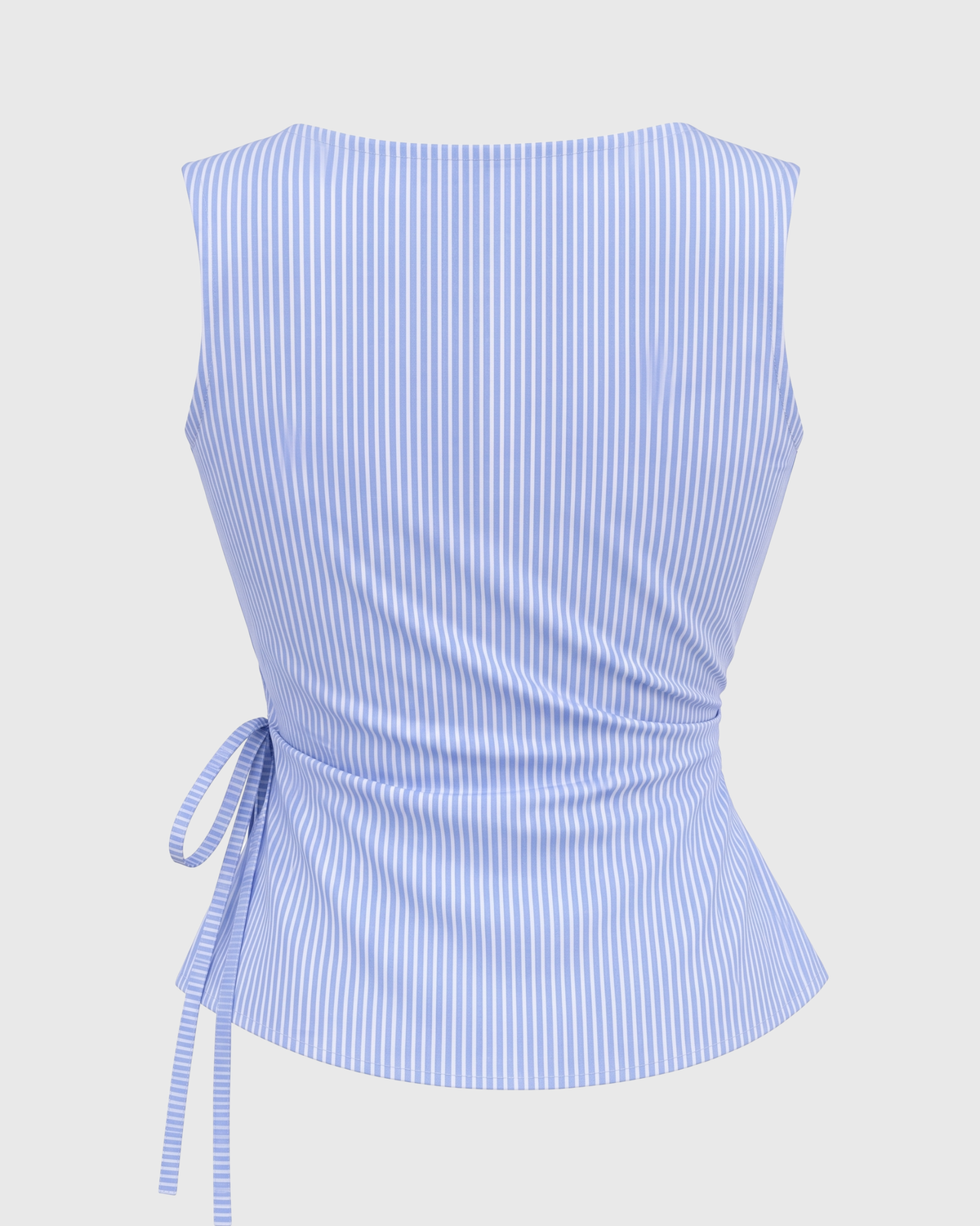 Women's Light Blue Striped Sleeveless Wrap Top