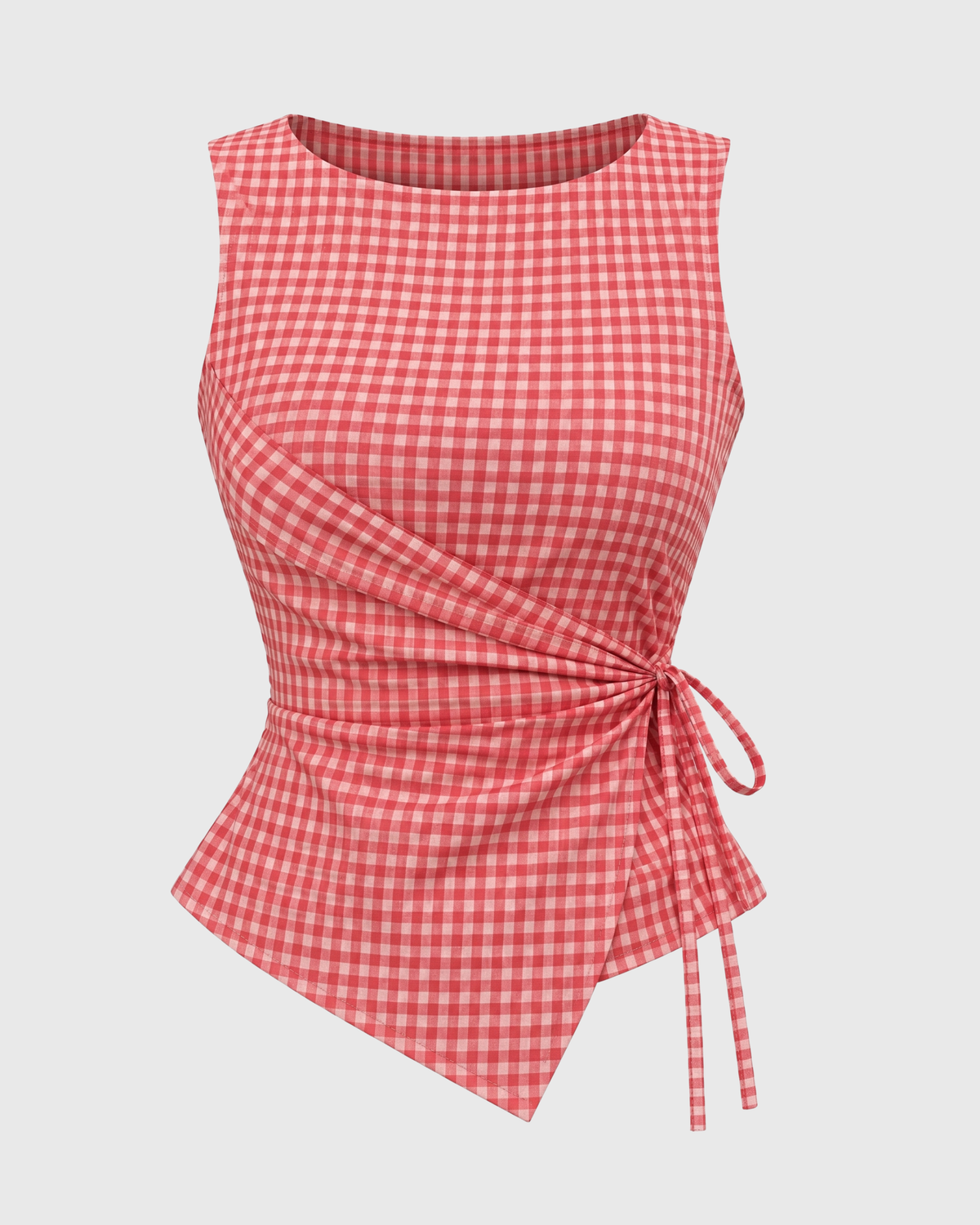 Women's Red Gingham Sleeveless Wrap Top