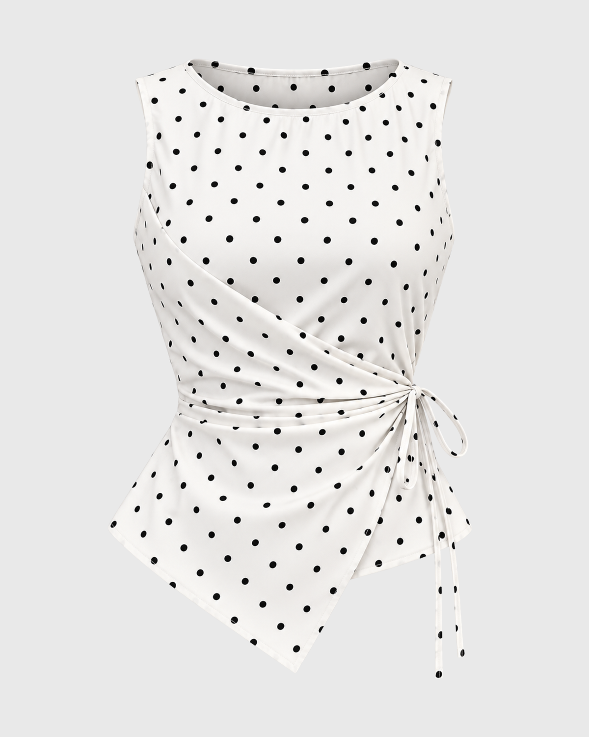 Women's Black Polka Dot Wrap Top with Side Tie