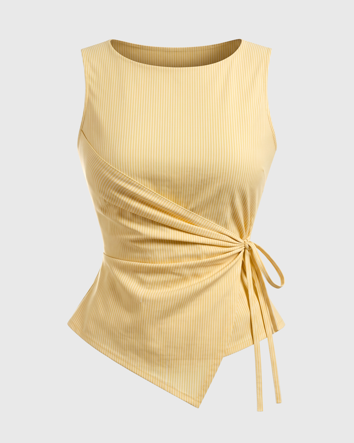 Women's Butter Yellow Striped Sleeveless Wrap Top