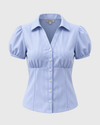 Top Blue & White Striped Puff Sleeves