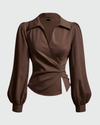 Brown V-Neck Bubble Wrap Top