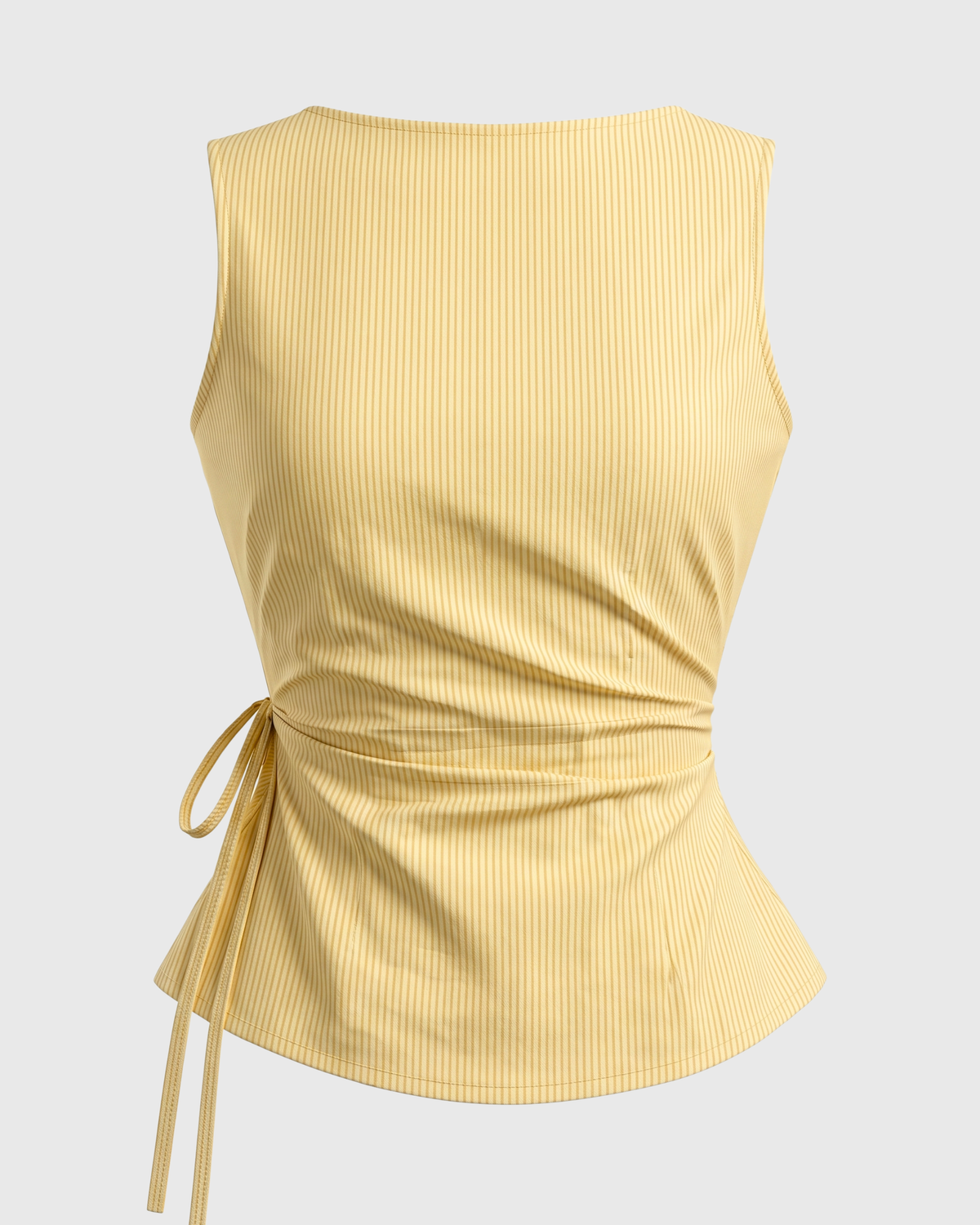 Women's Butter Yellow Striped Sleeveless Wrap Top