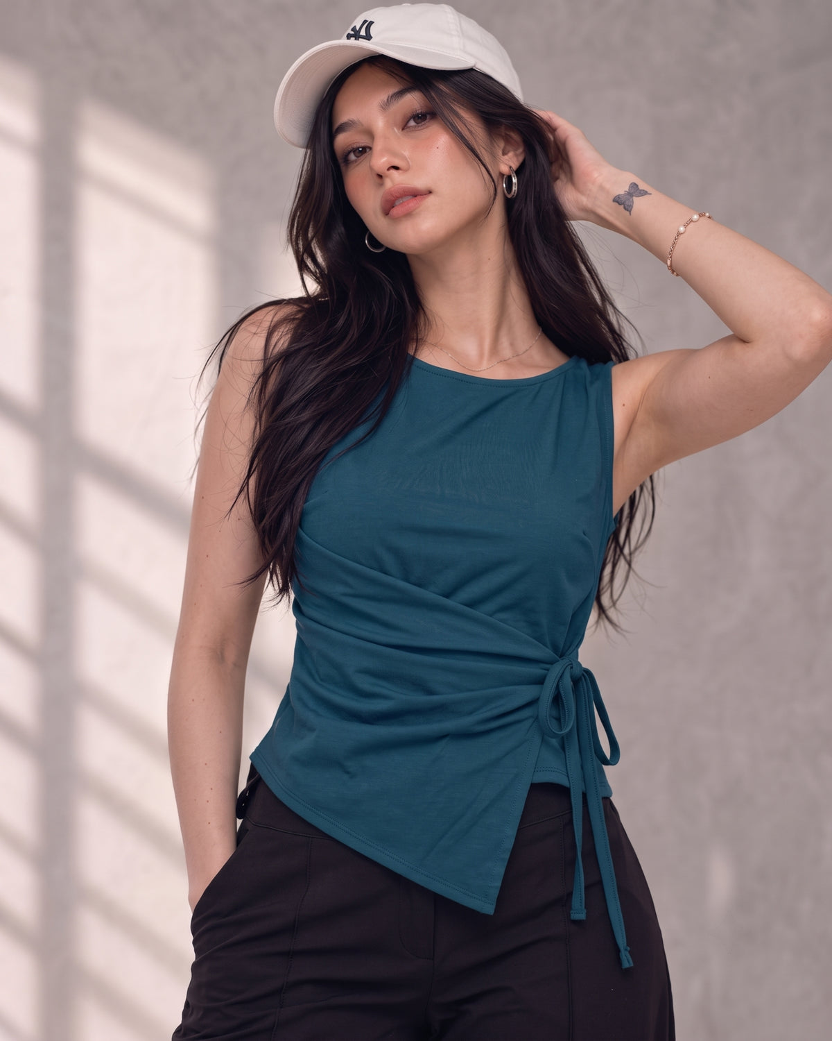 Women's Teal Blue Wrap Top with Side Tie