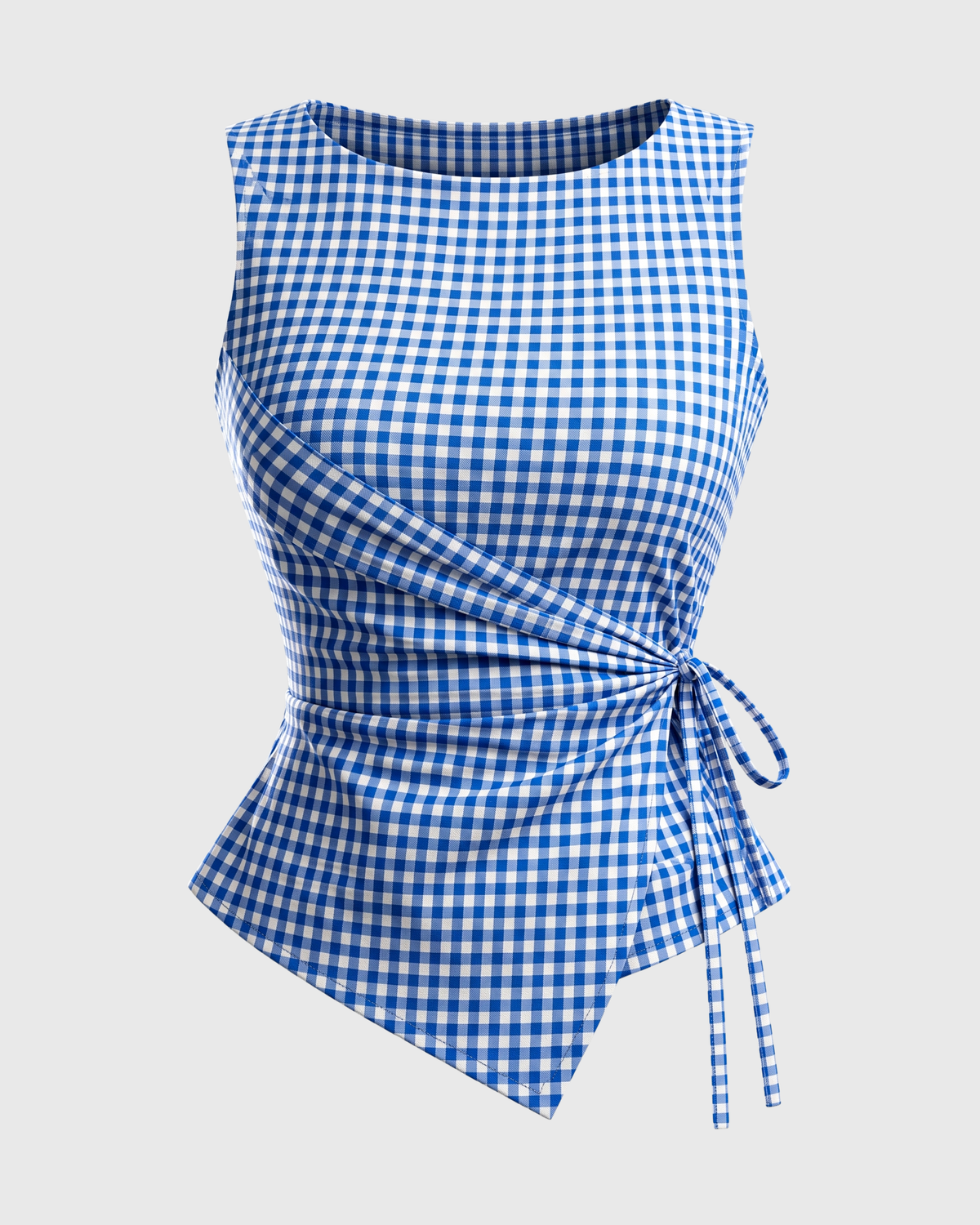 Women's Royal Blue Gingham Sleeveless Wrap Top