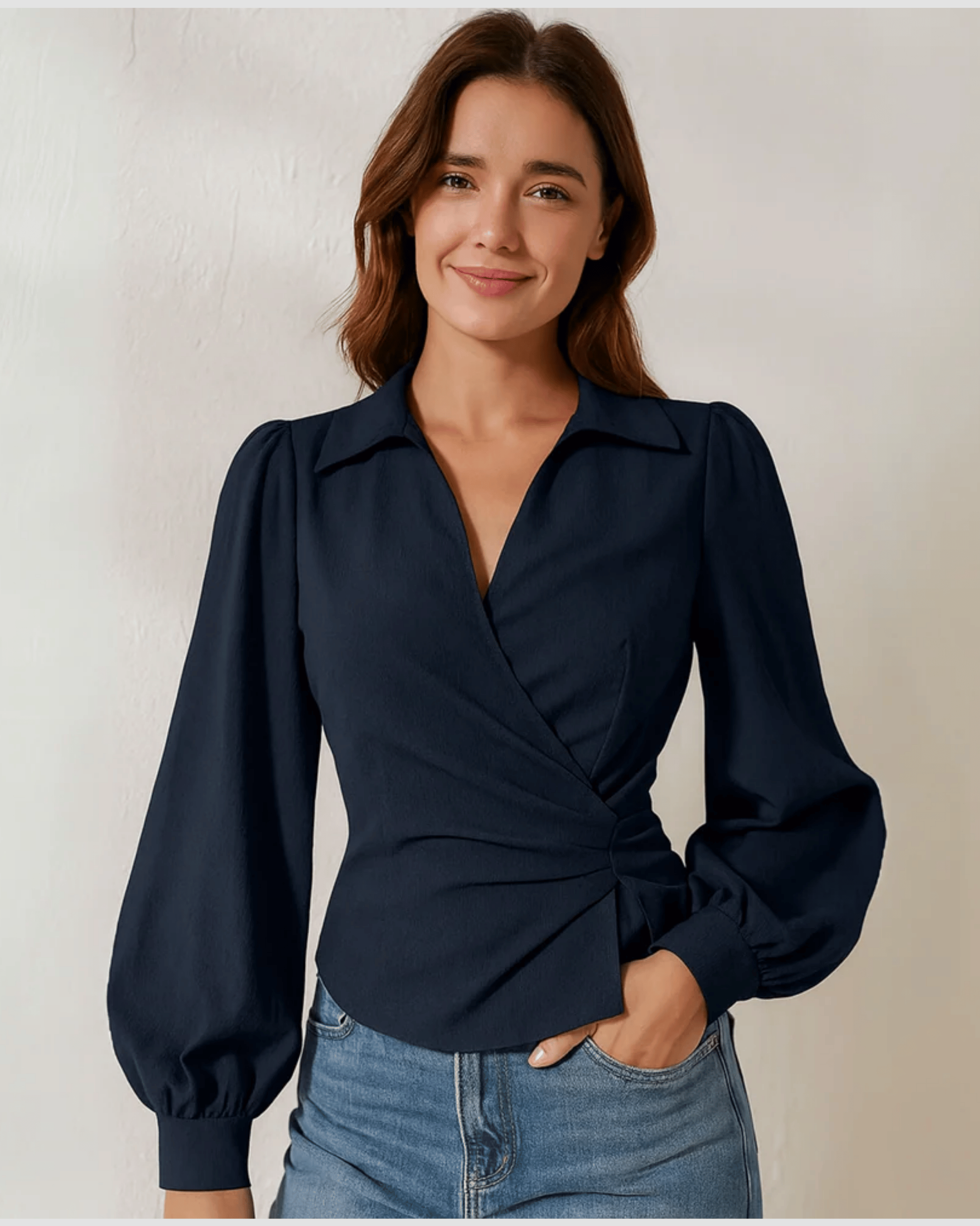 COMBO: V-Neck Bubble Wrap Brown & Blue Top