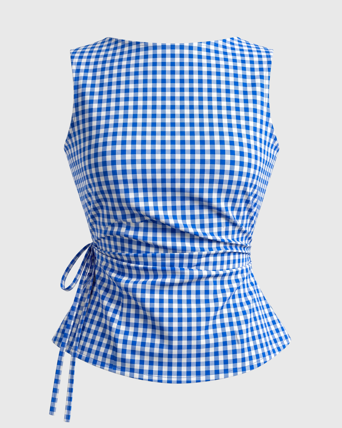Women's Royal Blue Gingham Sleeveless Wrap Top