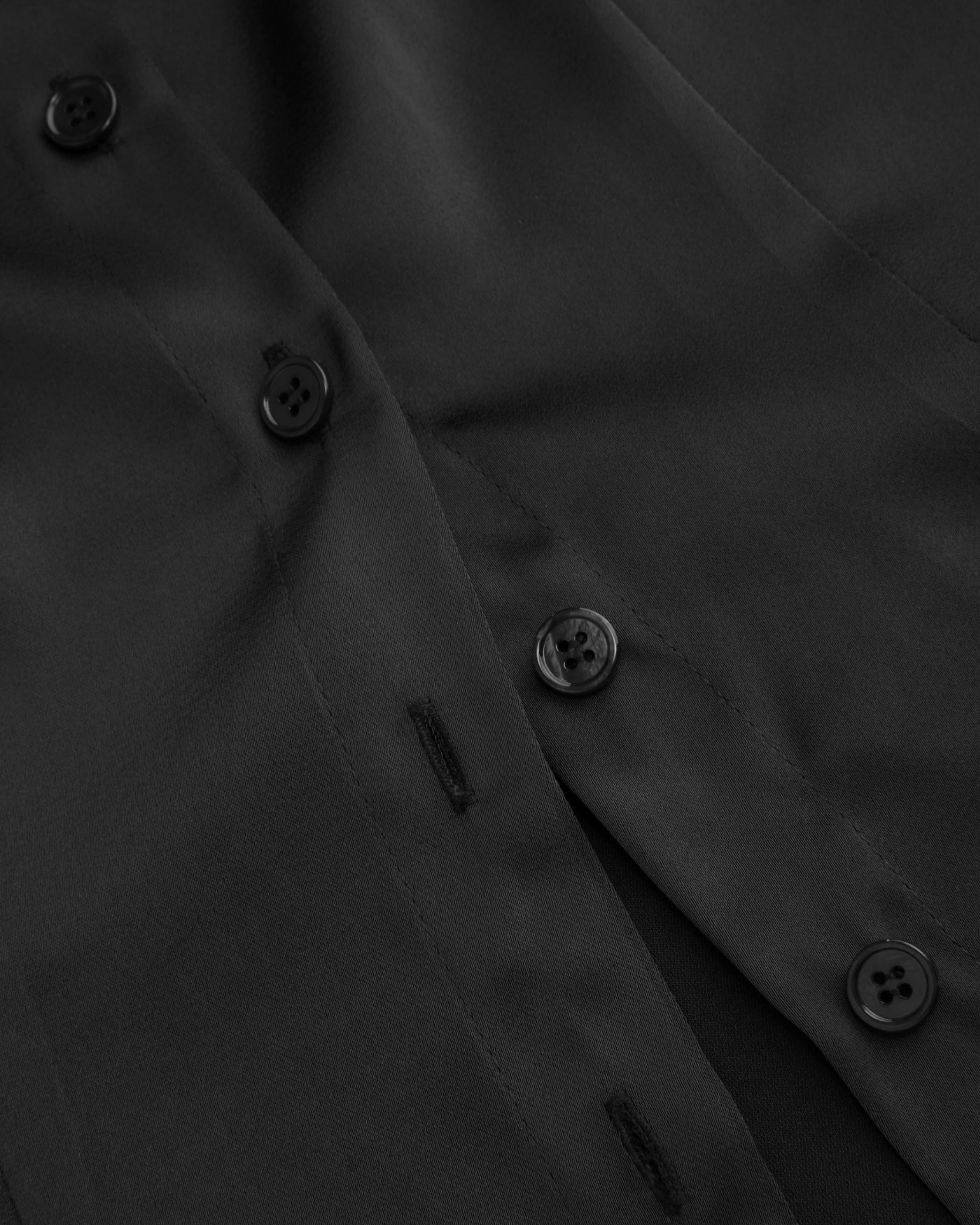 Collared Satin Shirt with Short Sleeves - Black