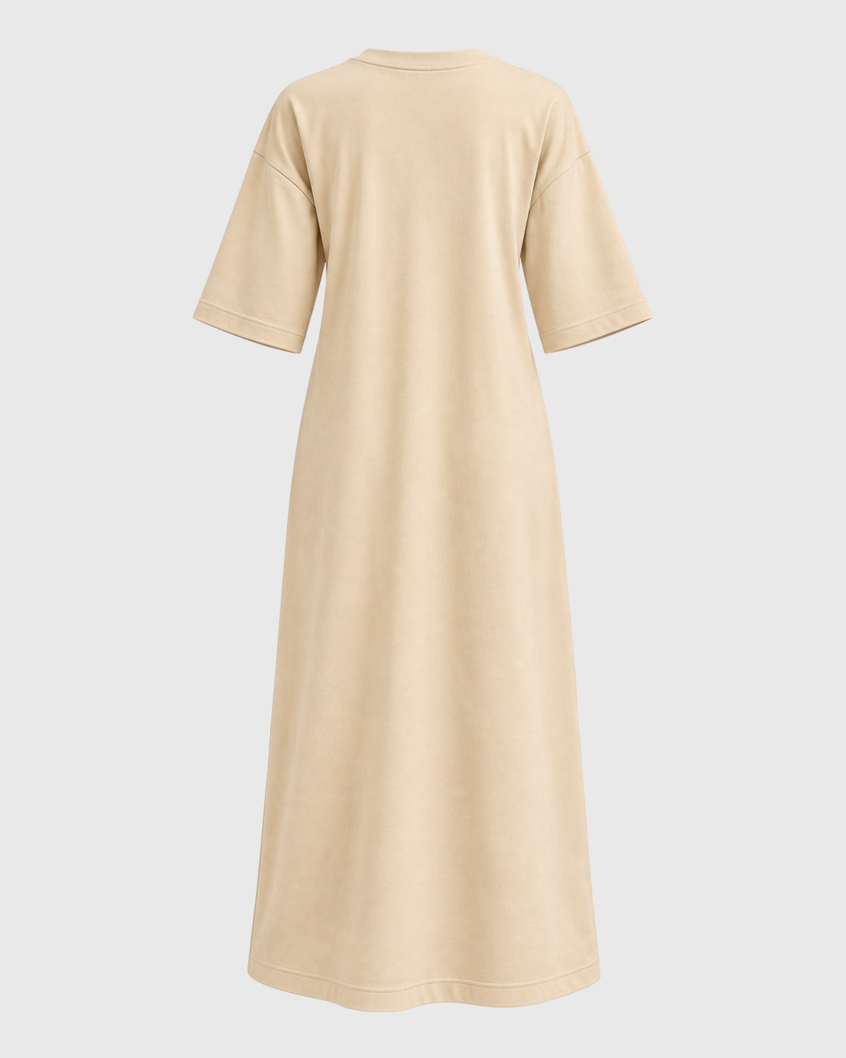 Women's Beige Oversized T-Shirt Maxi Dress with Pockets