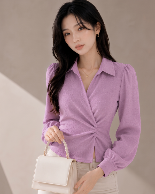 Lavender V-Neck Bubble Wrap Top