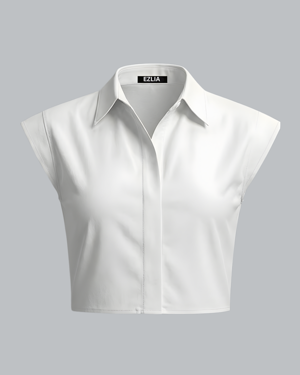 White Sleeveless Crop Shirt