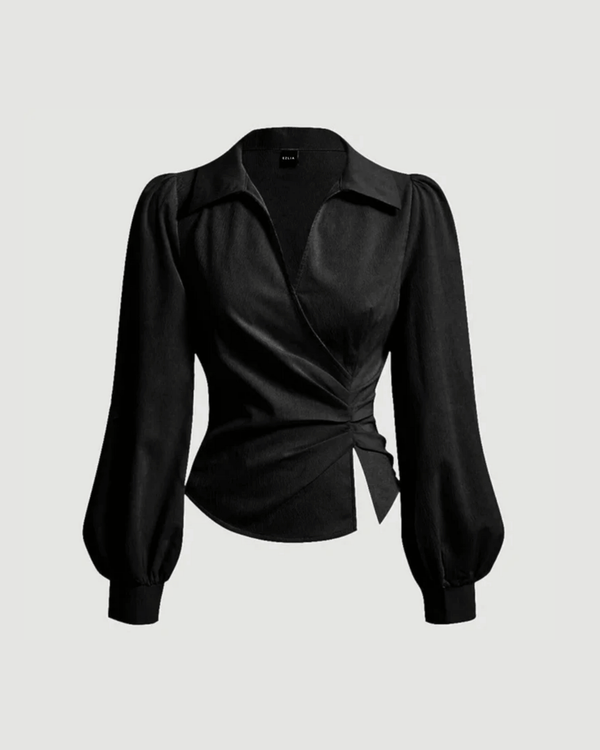 Black V-Neck Bubble Wrap Top