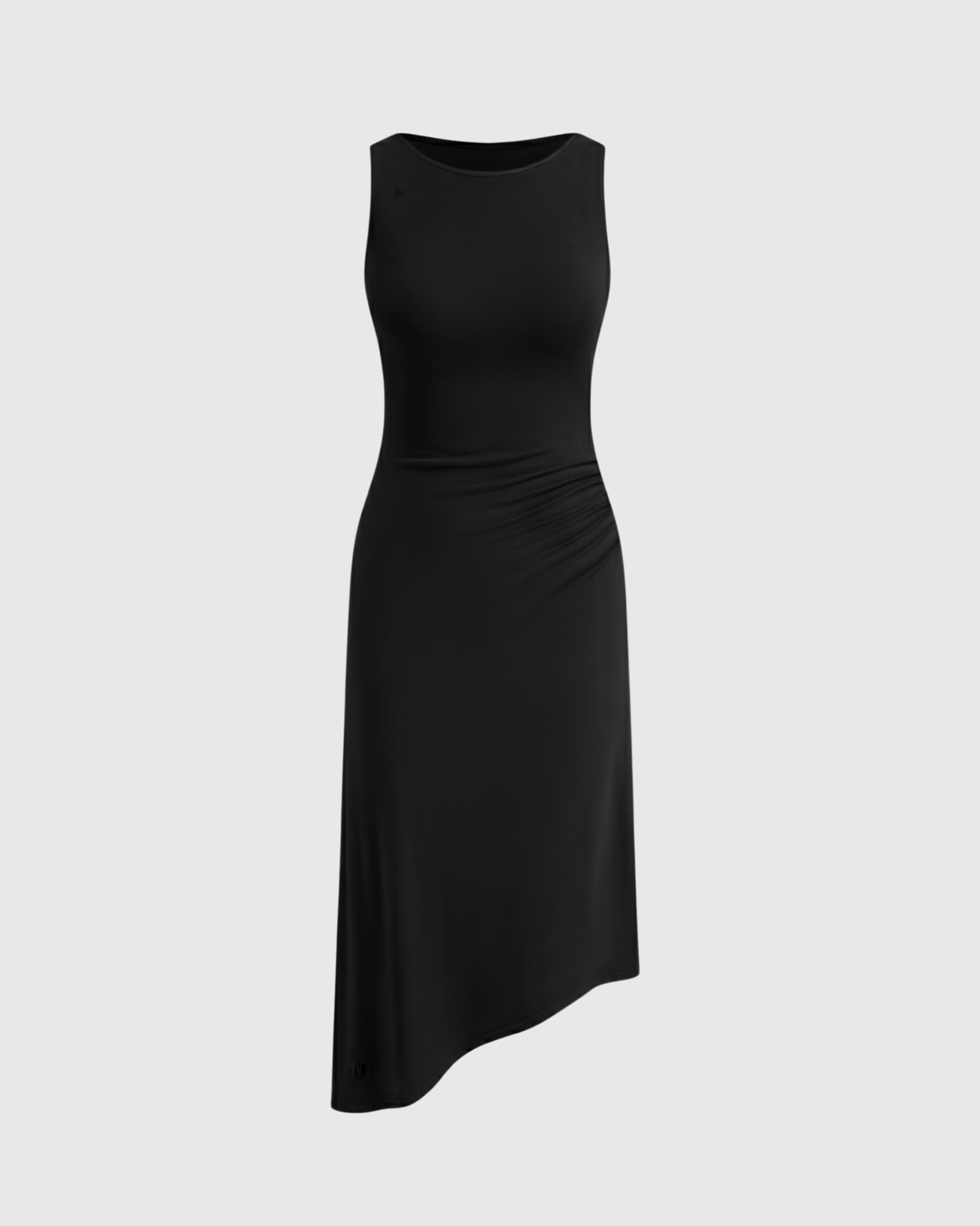 Asymmetric Boat-Neck Draped Midi Dress - Black
