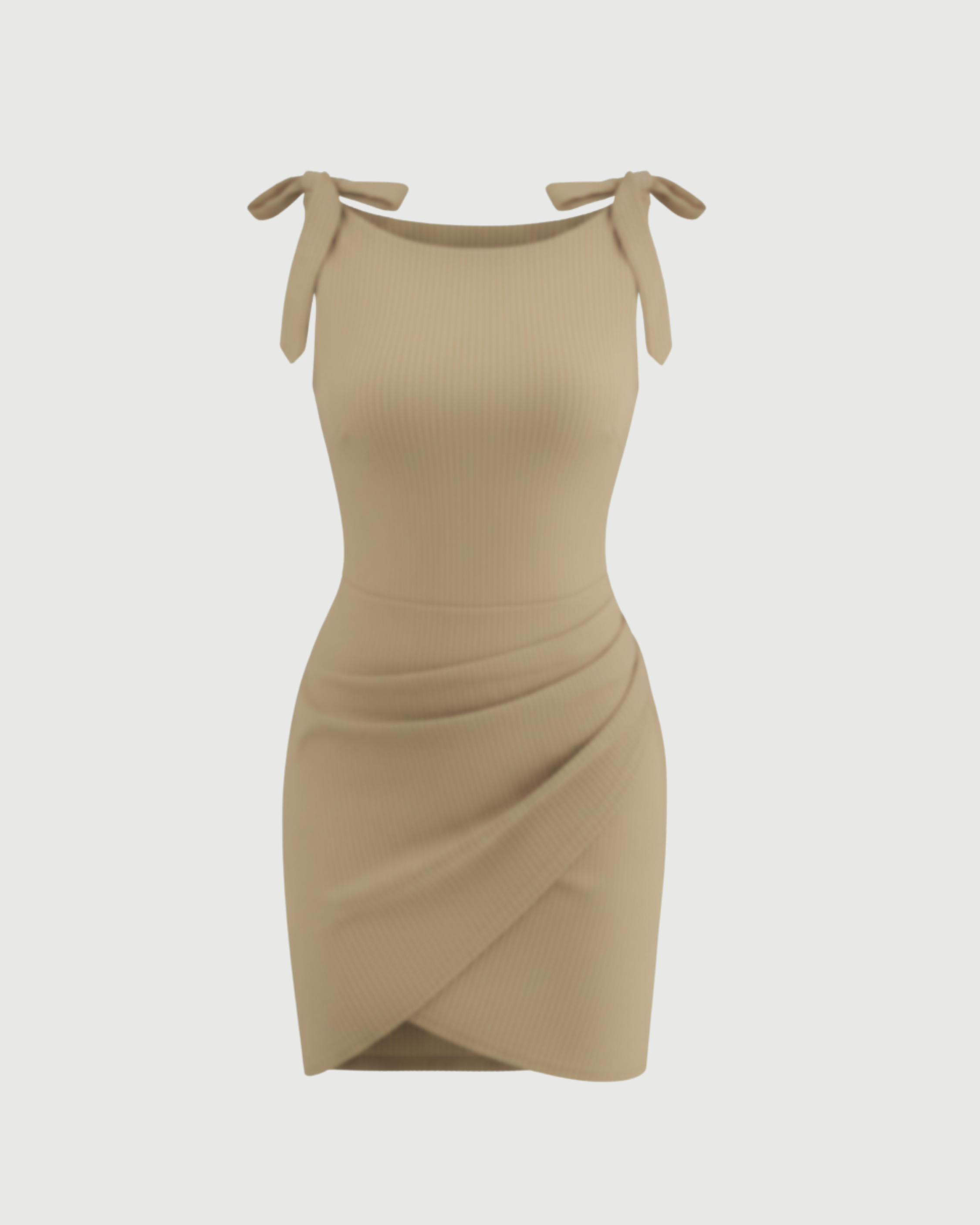 Soft Jersey Boat-Neck Wrap-Tie Mini Dress-Beige
