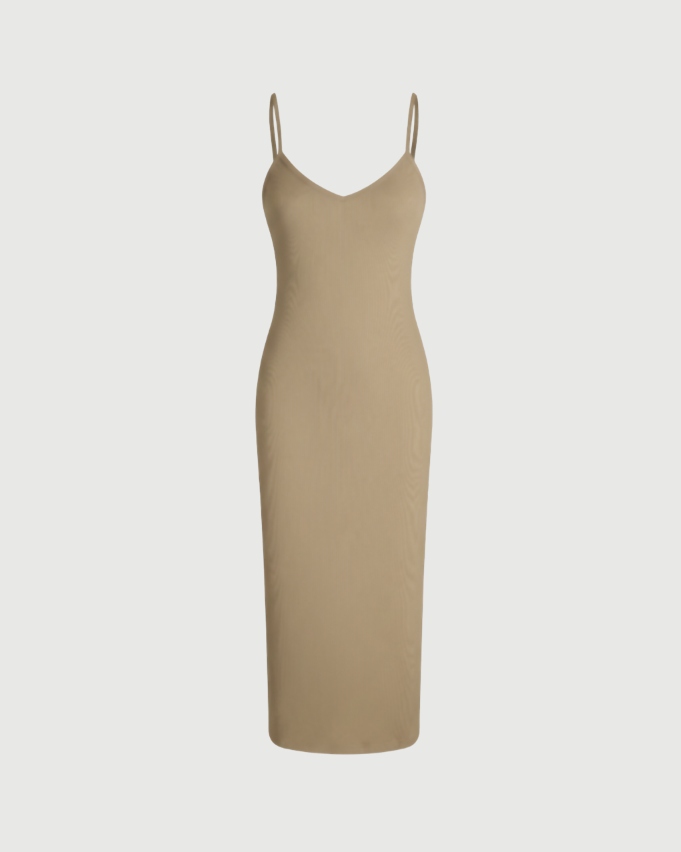 Minimal Solid V-Neck Cami Midi Dress-Beige