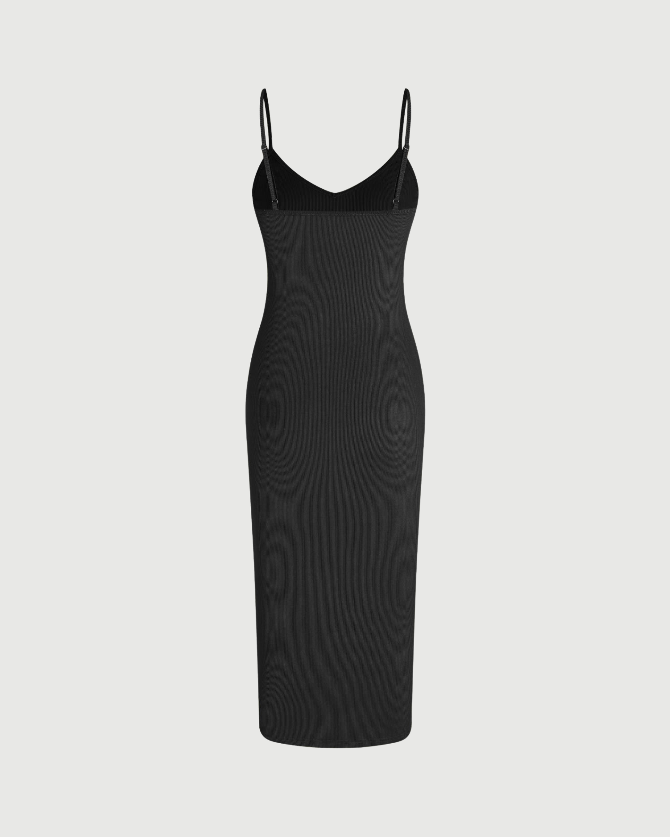Minimal Solid V-Neck Cami Midi Dress - Black