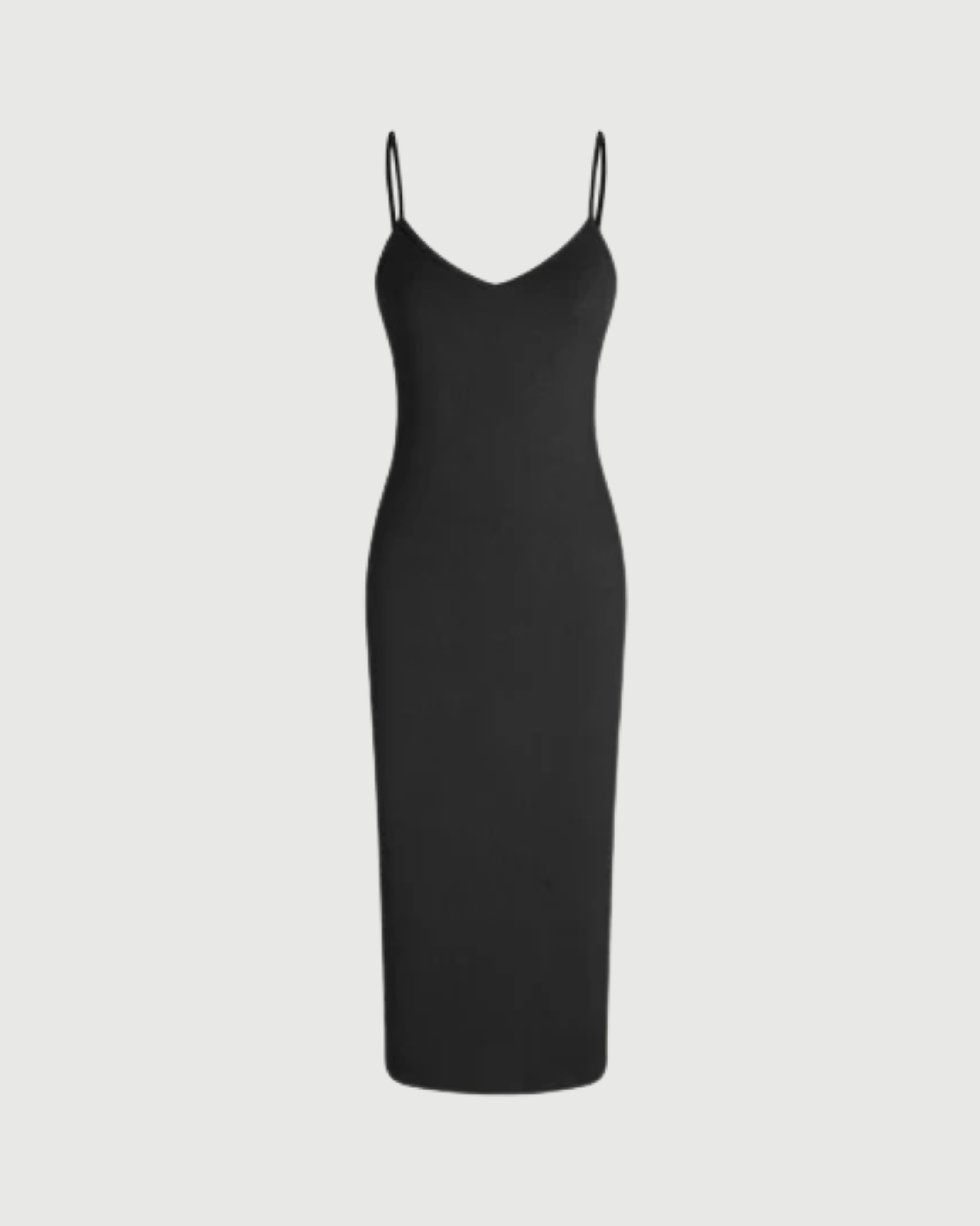 Minimal Solid V-Neck Cami Midi Dress - Black