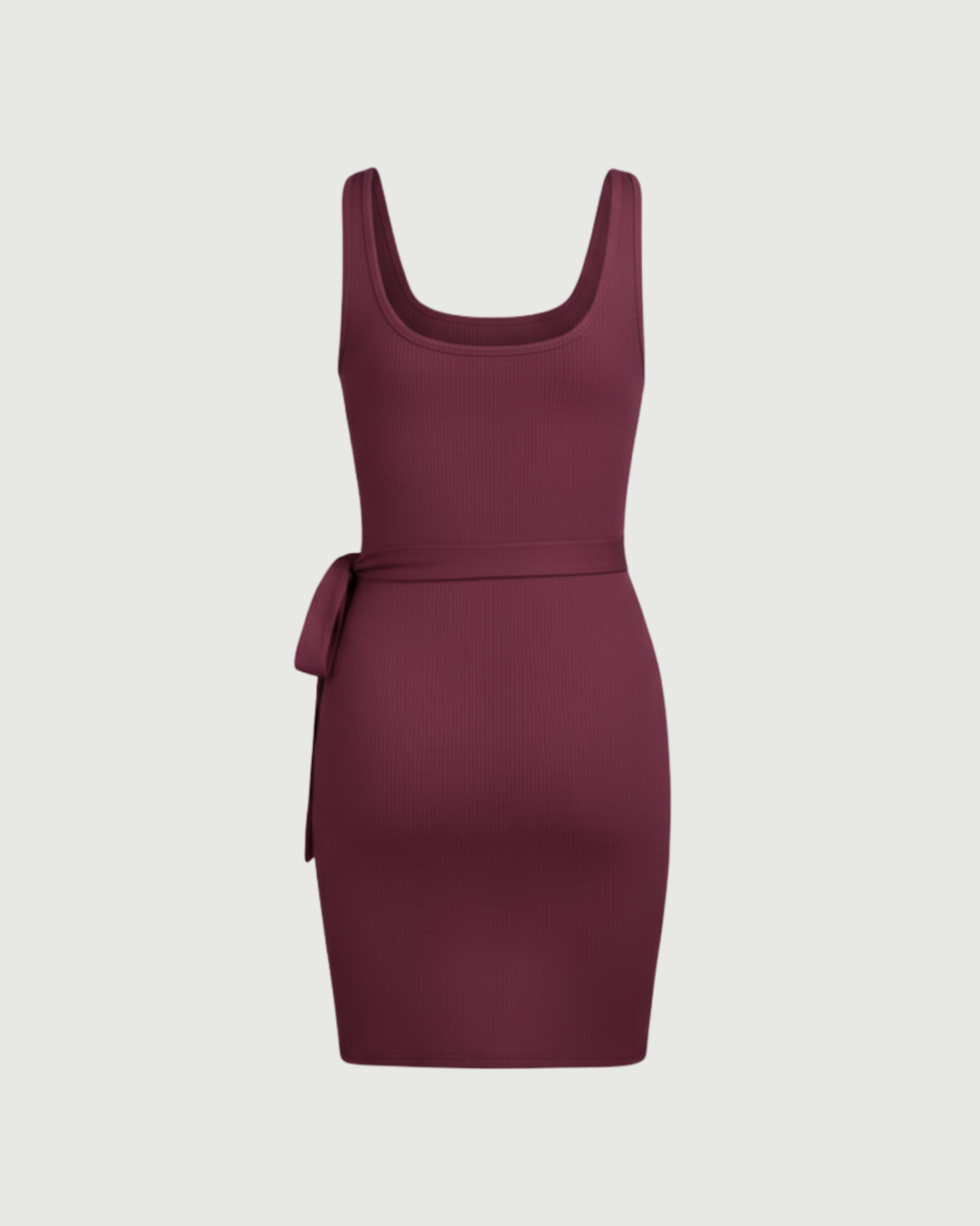 U-Neckline Knot-Detail Mini Dress-Maroon