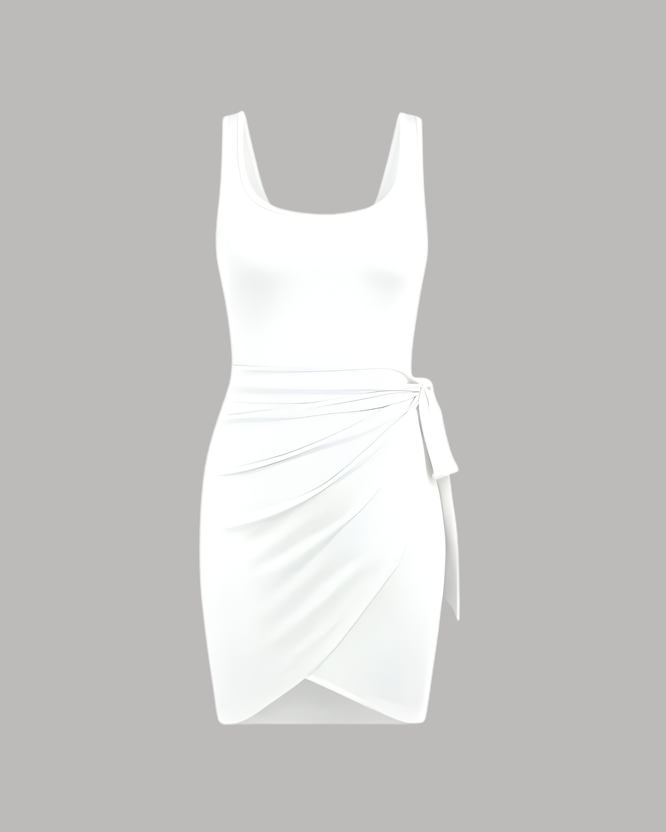 U-Neckline Knot-Detail Mini Dress - White