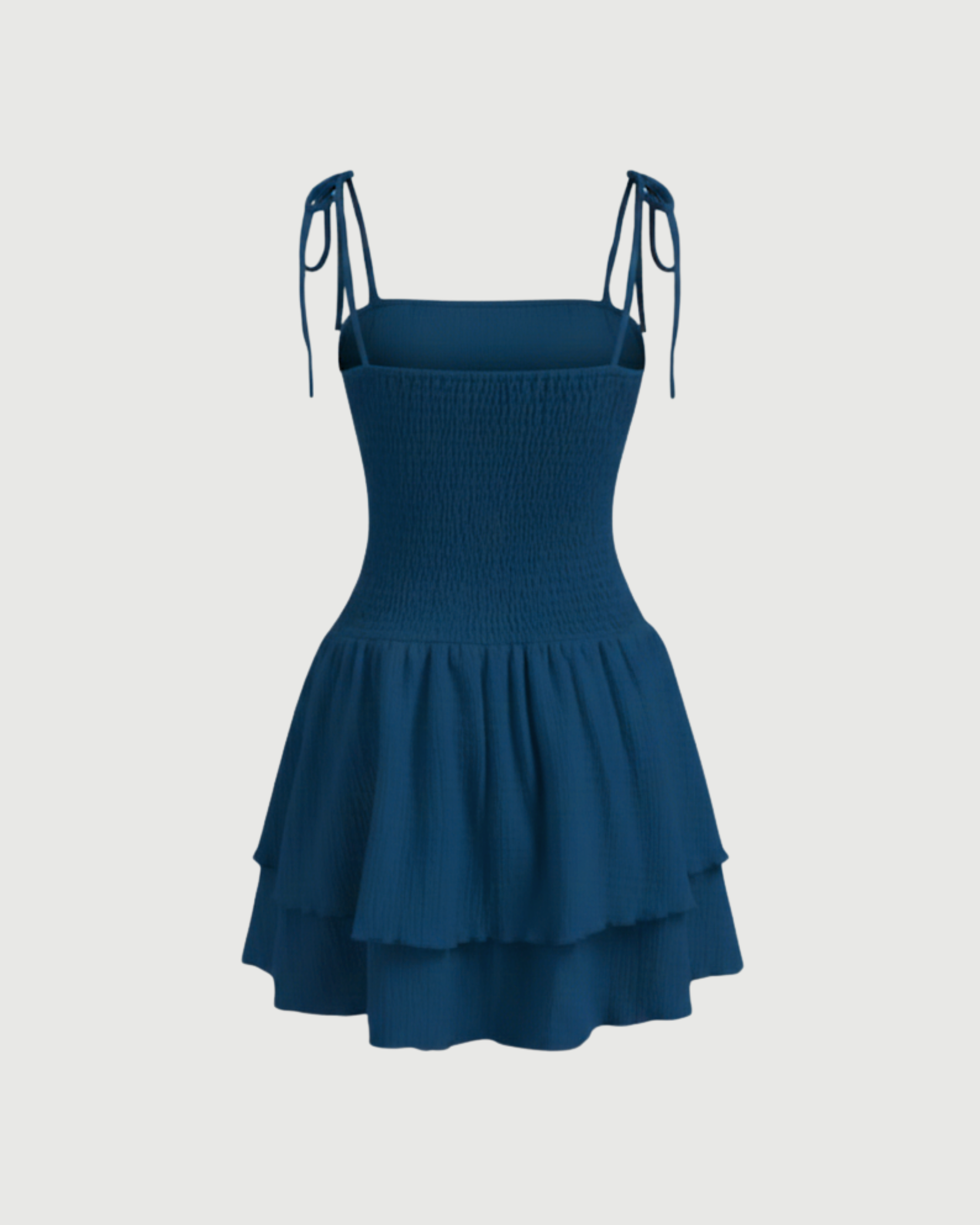 Ruched Knotted Mini Dress with Square Neckline-Blue