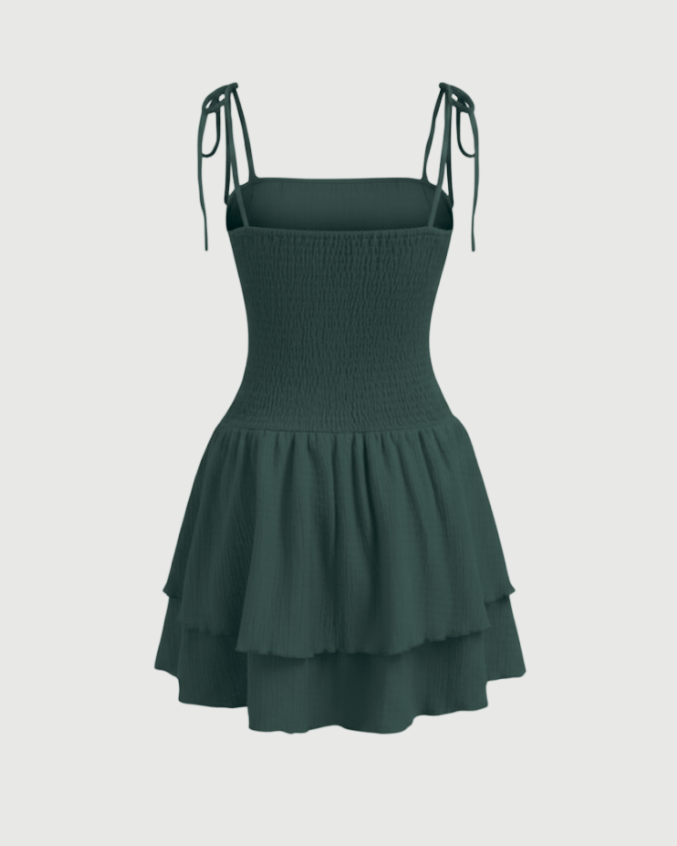 Ruched Knotted Mini Dress with Square Neckline-Dark Green
