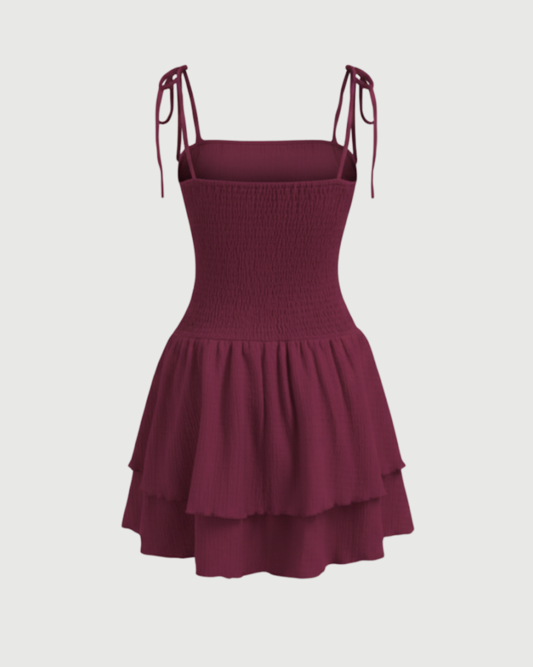Ruched Knotted Mini Dress with Square Neckline-Maroon