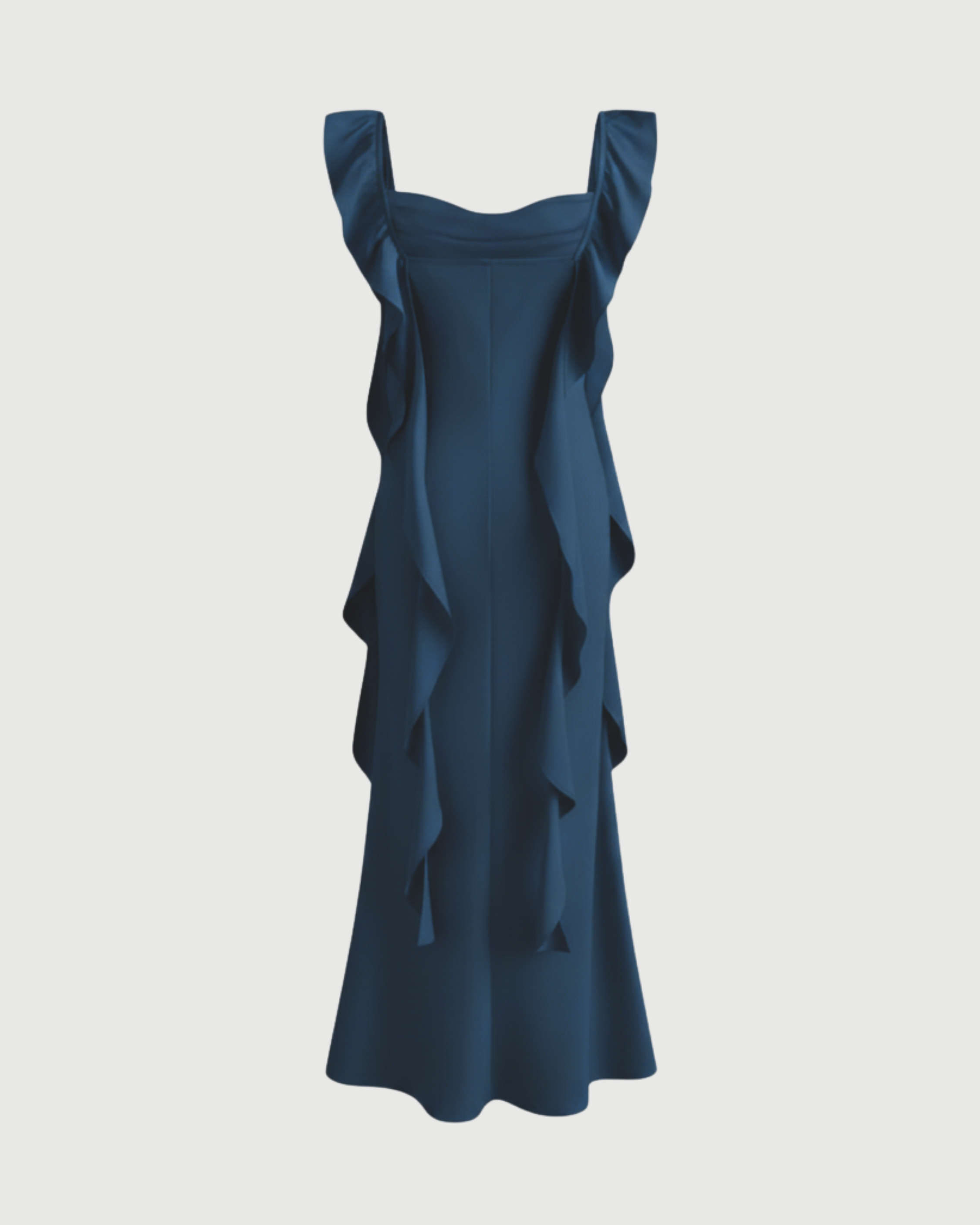 Satin Maxi Dress with Cowl Neck and Ruffle Hem-Blue