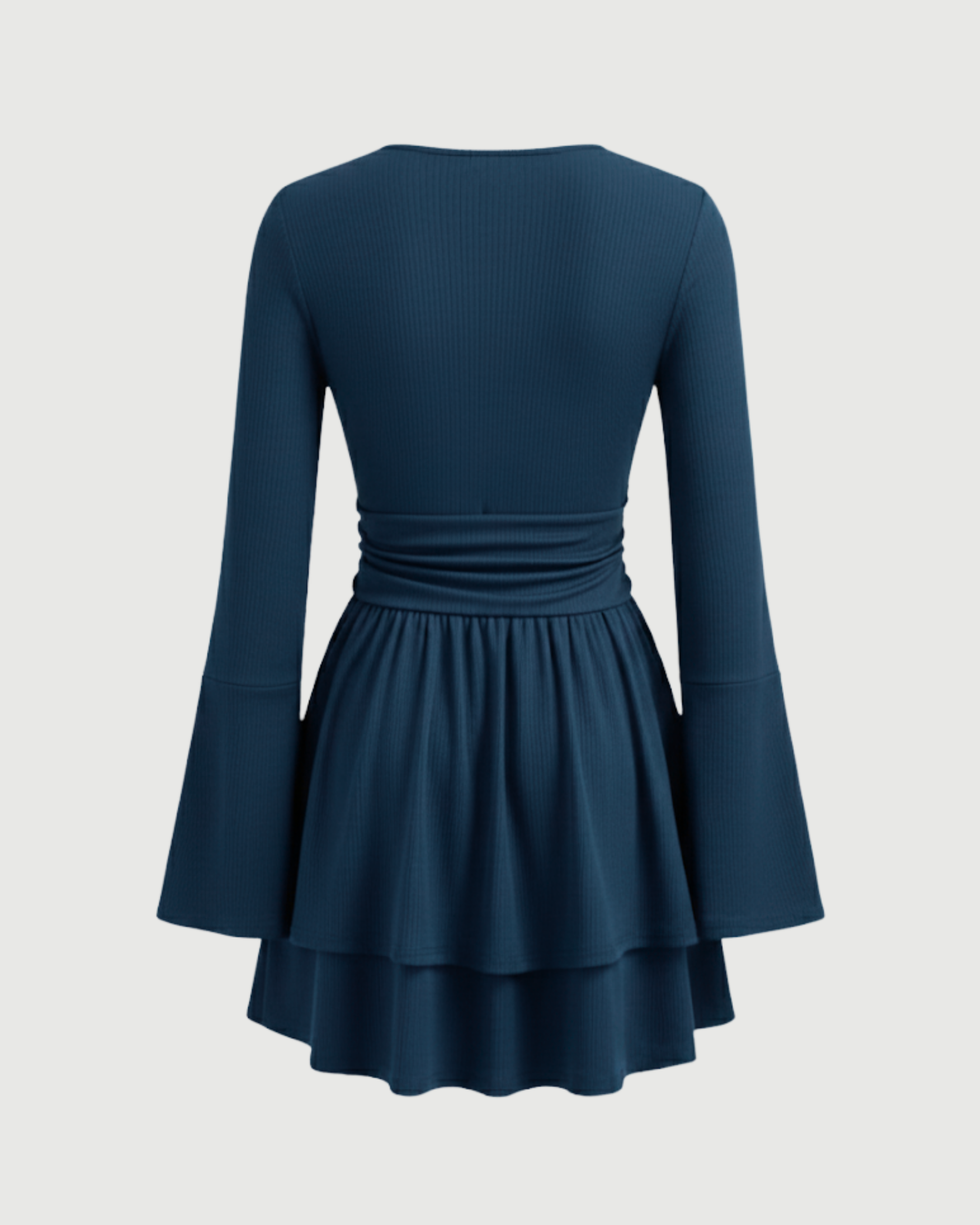 Flirty V-Neck Layered Ruffle Mini Dress-Blue