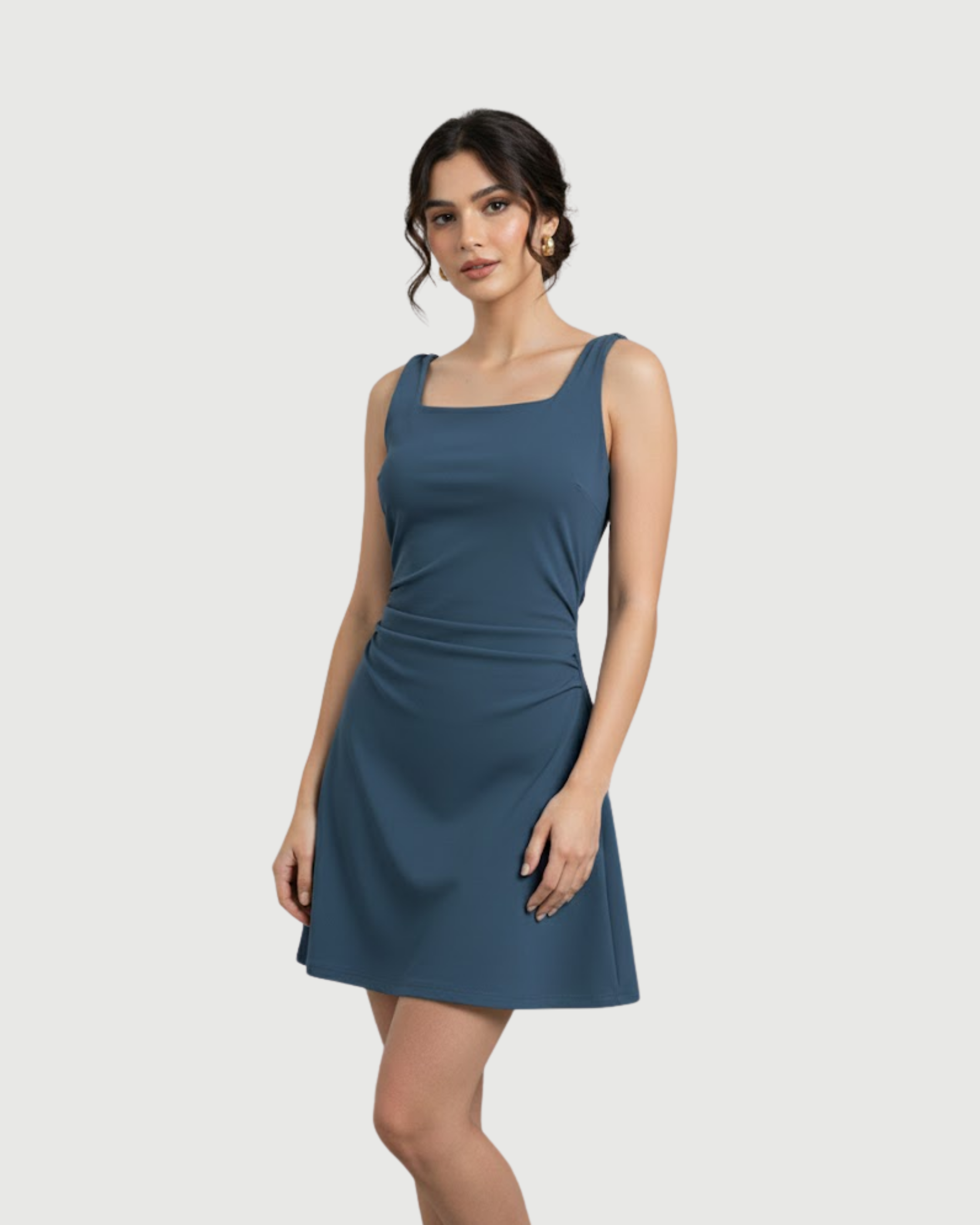 Chic Twisted Boat Neck Mini Dress-Blue