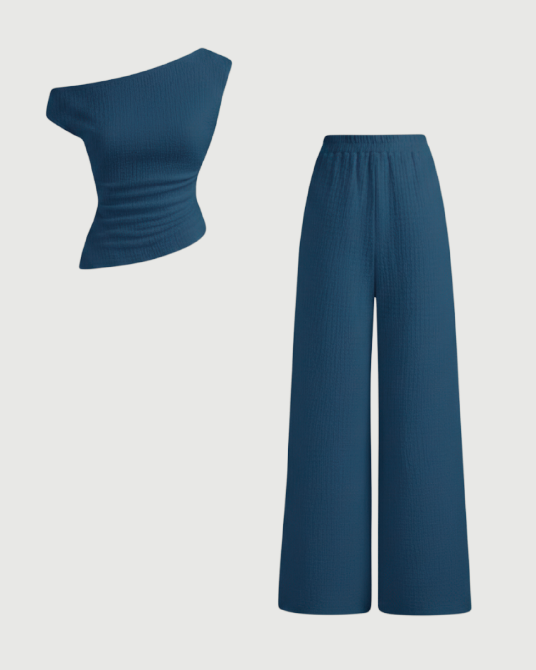 Modern Asymmetric Top & Straight Leg Trousers Set-Blue