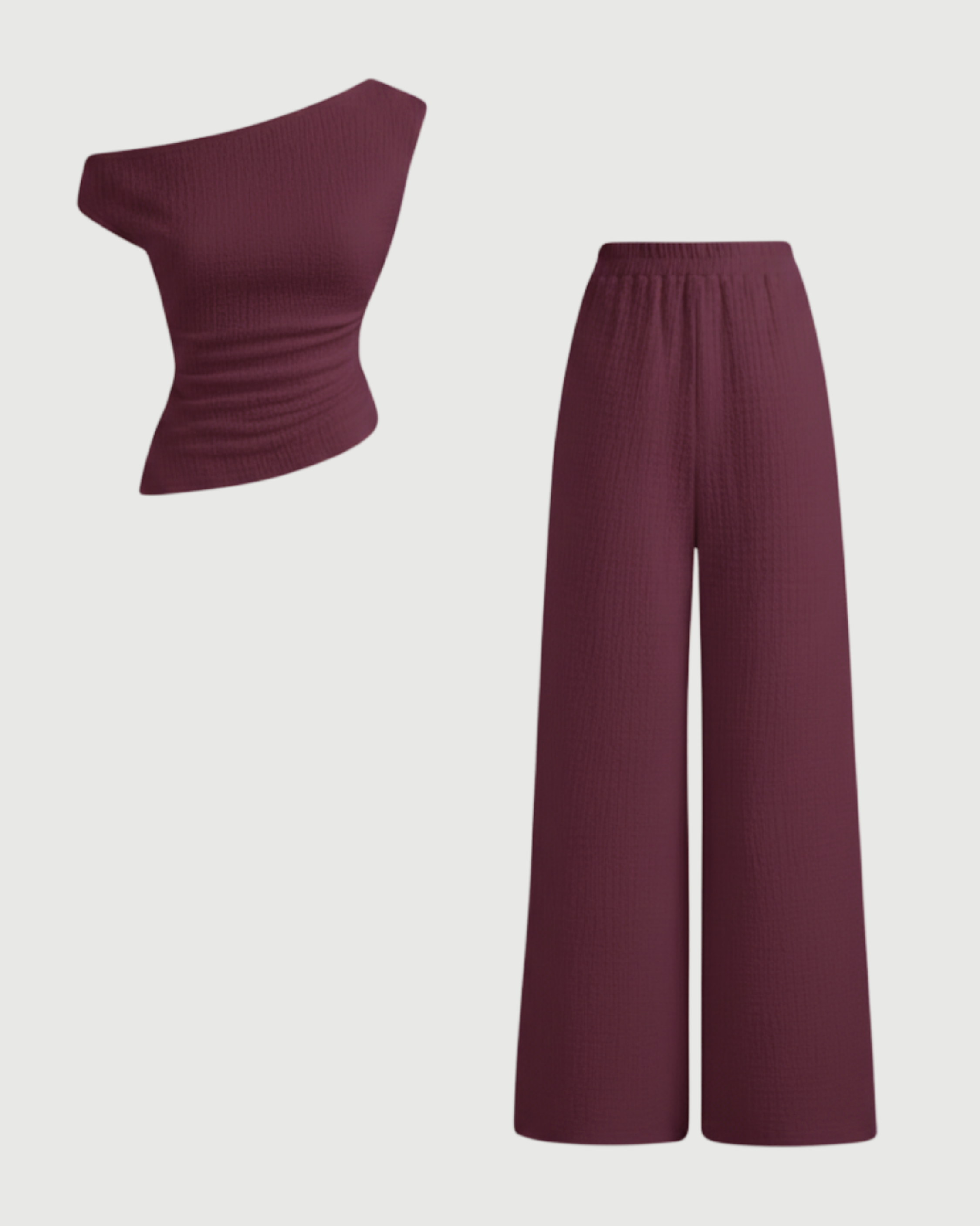 Modern Asymmetric Top & Straight Leg Trousers Set-Maroon