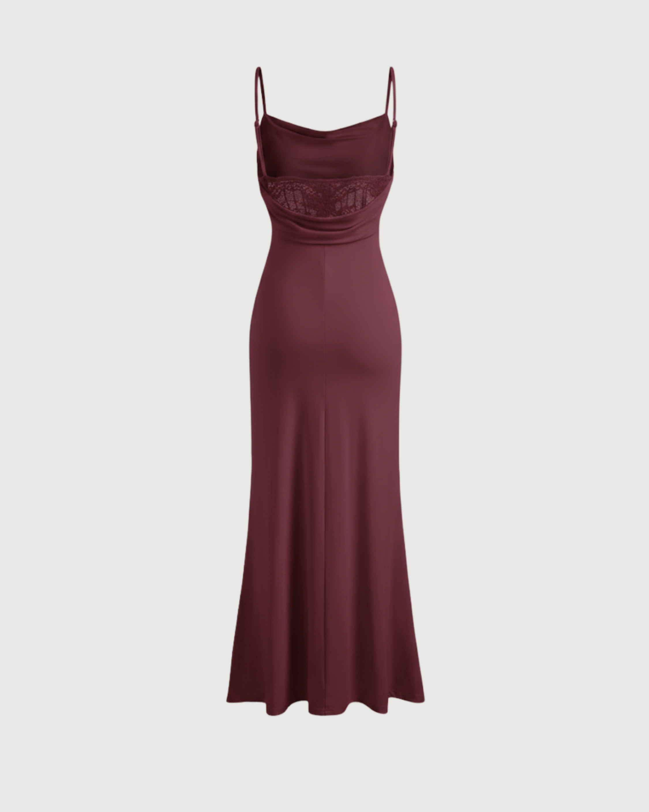 Sleek Cowl Neck Backless Maxi Gown-Maroon