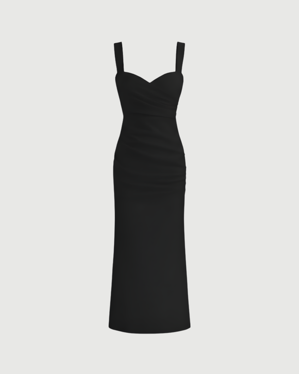 Woven Texture Sweetheart Maxi Dress - Black
