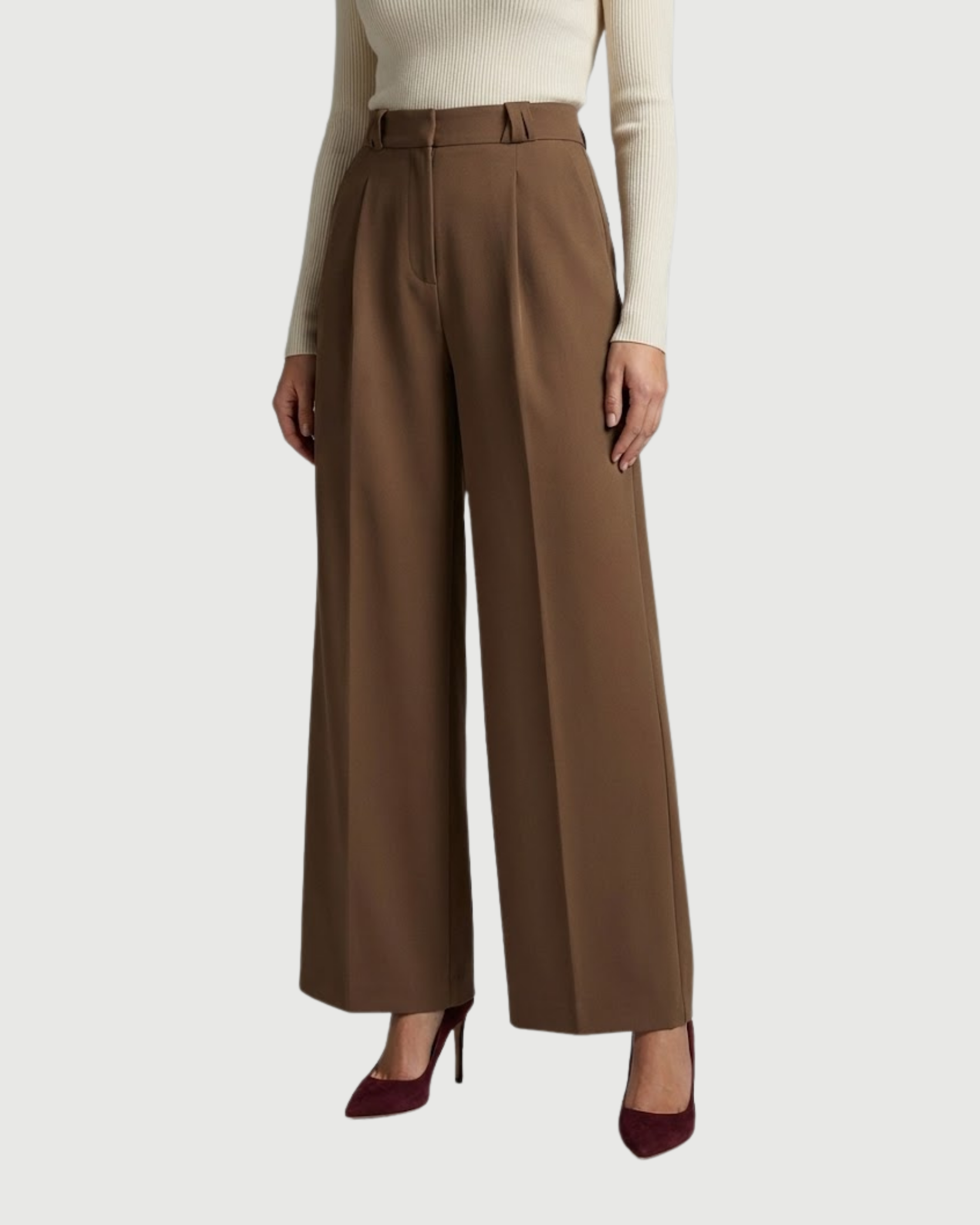Sleek Pleated Straight Leg Pants-Brown