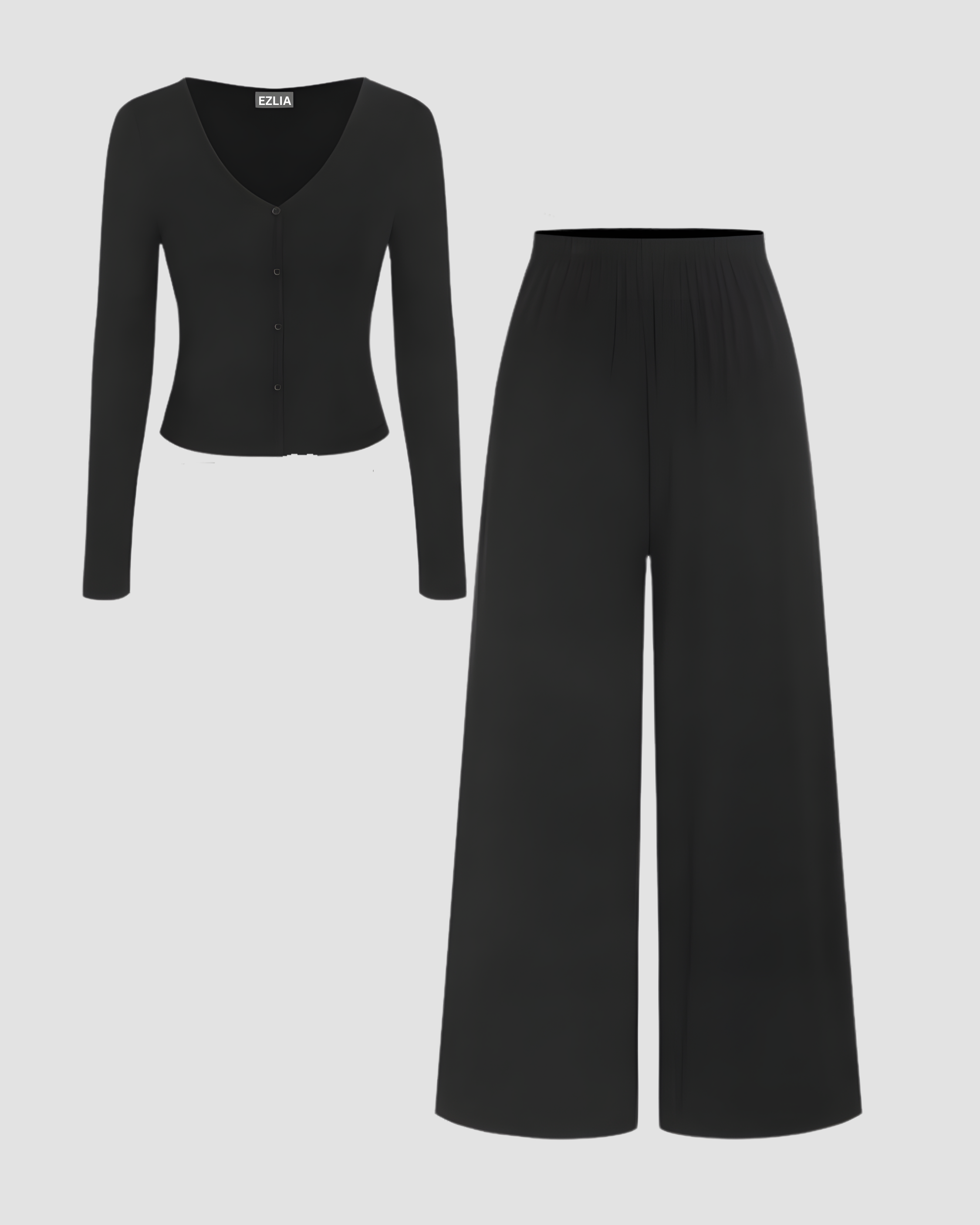 Button-Front Long Sleeve Loungewear Set