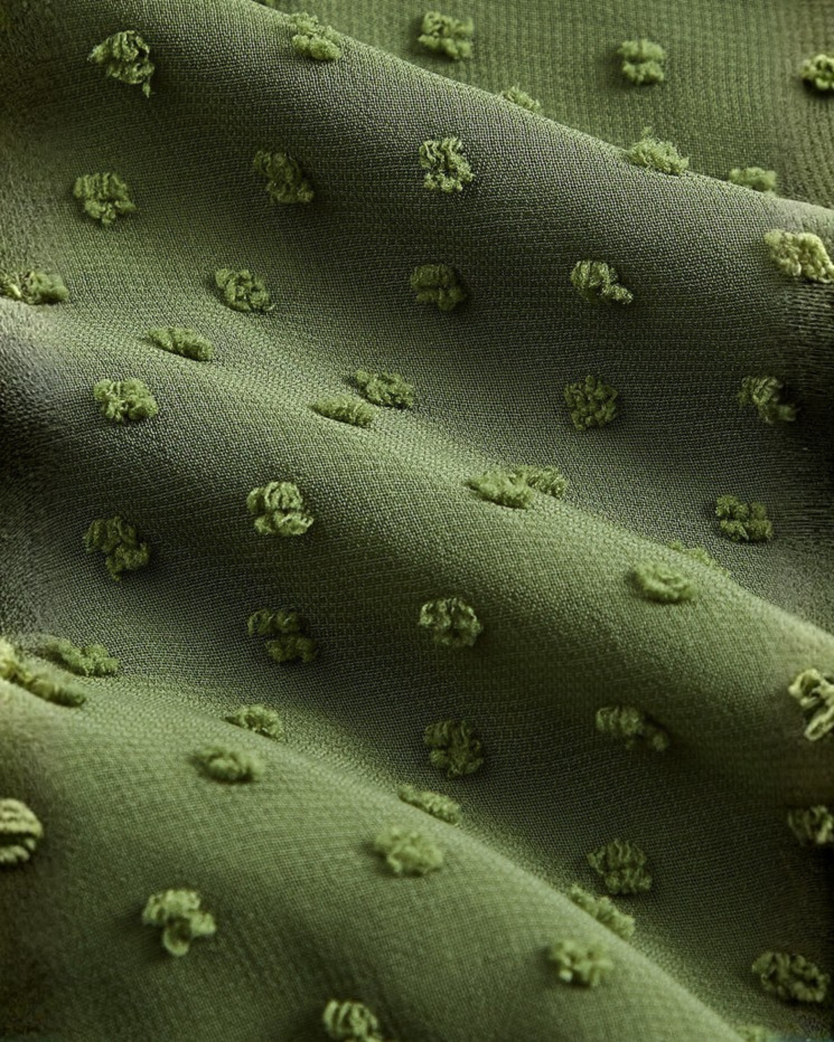 Swiss Dot Tie Shoulder Green Ruffle Dress