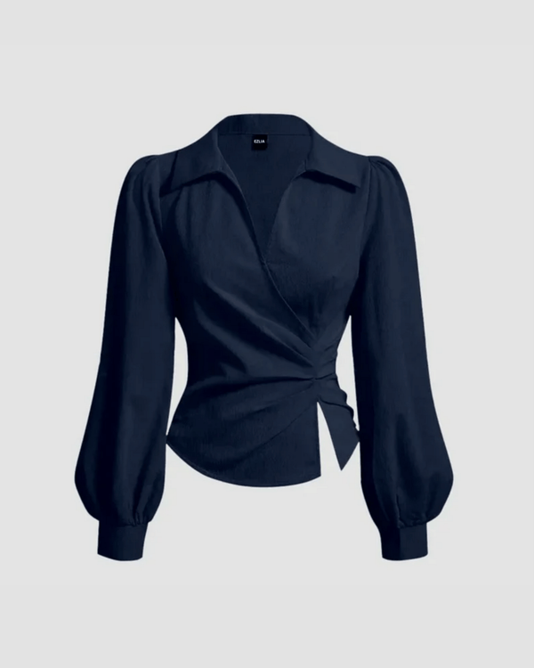 Navy Blue V-Neck Bubble Wrap Top