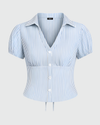 Top Blue & White Striped Puff Sleeves