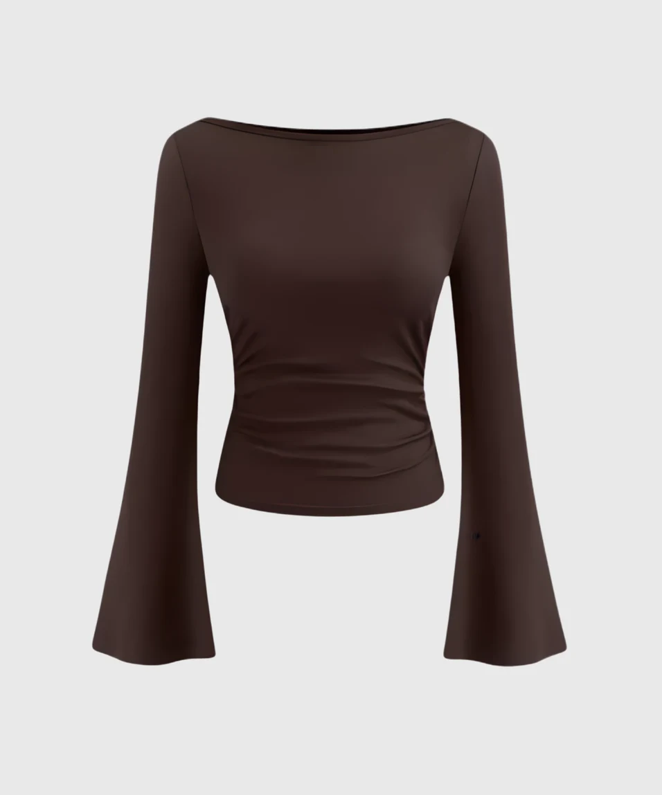 Chocolate Ruched Long Sleeve Top