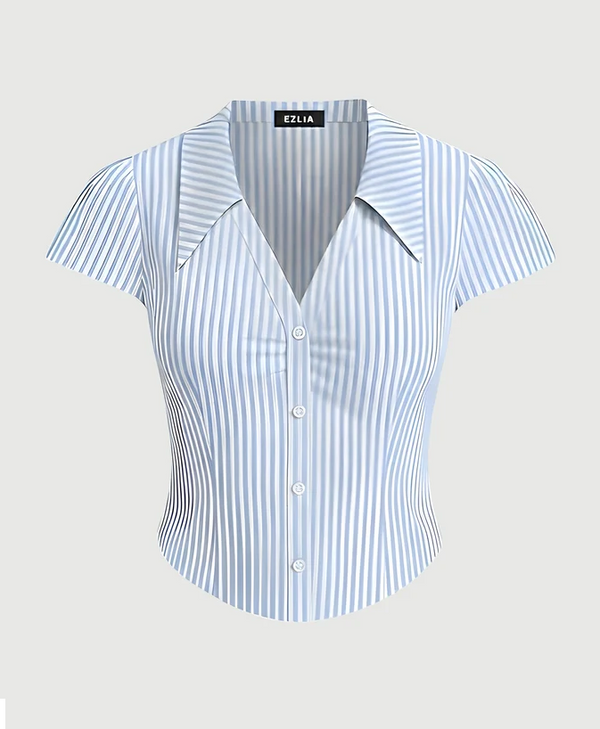 Blue & White Striped Button-Down Top