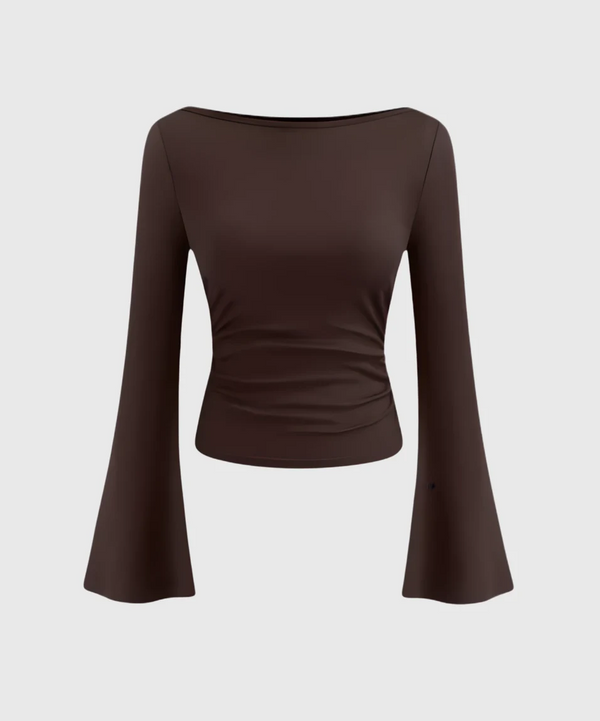 Chocolate Ruched Long Sleeve Top