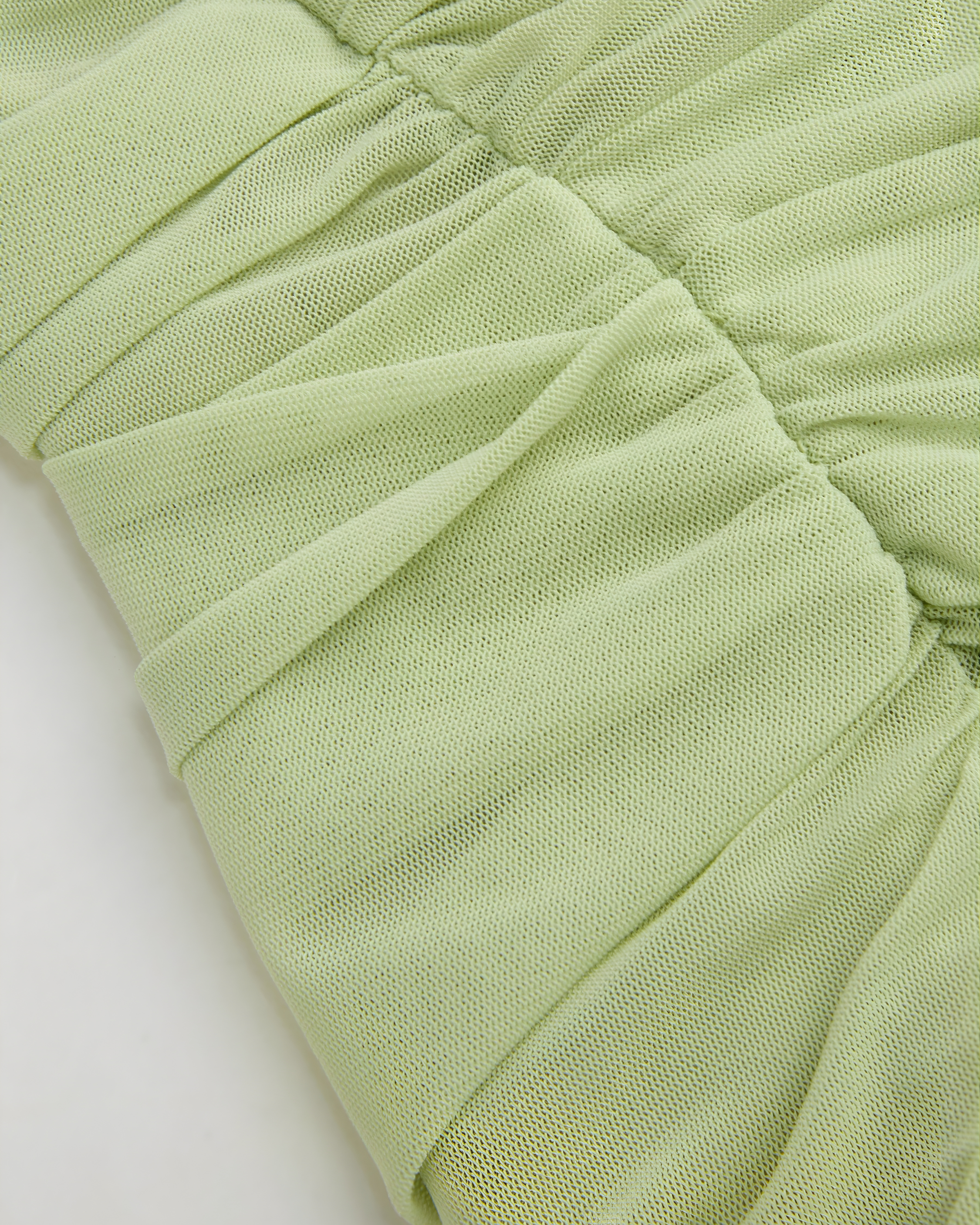 Women’s Solid Mesh Asymmetrical Neck Mini Dress with Layered Ruffle Hem - Matcha Green
