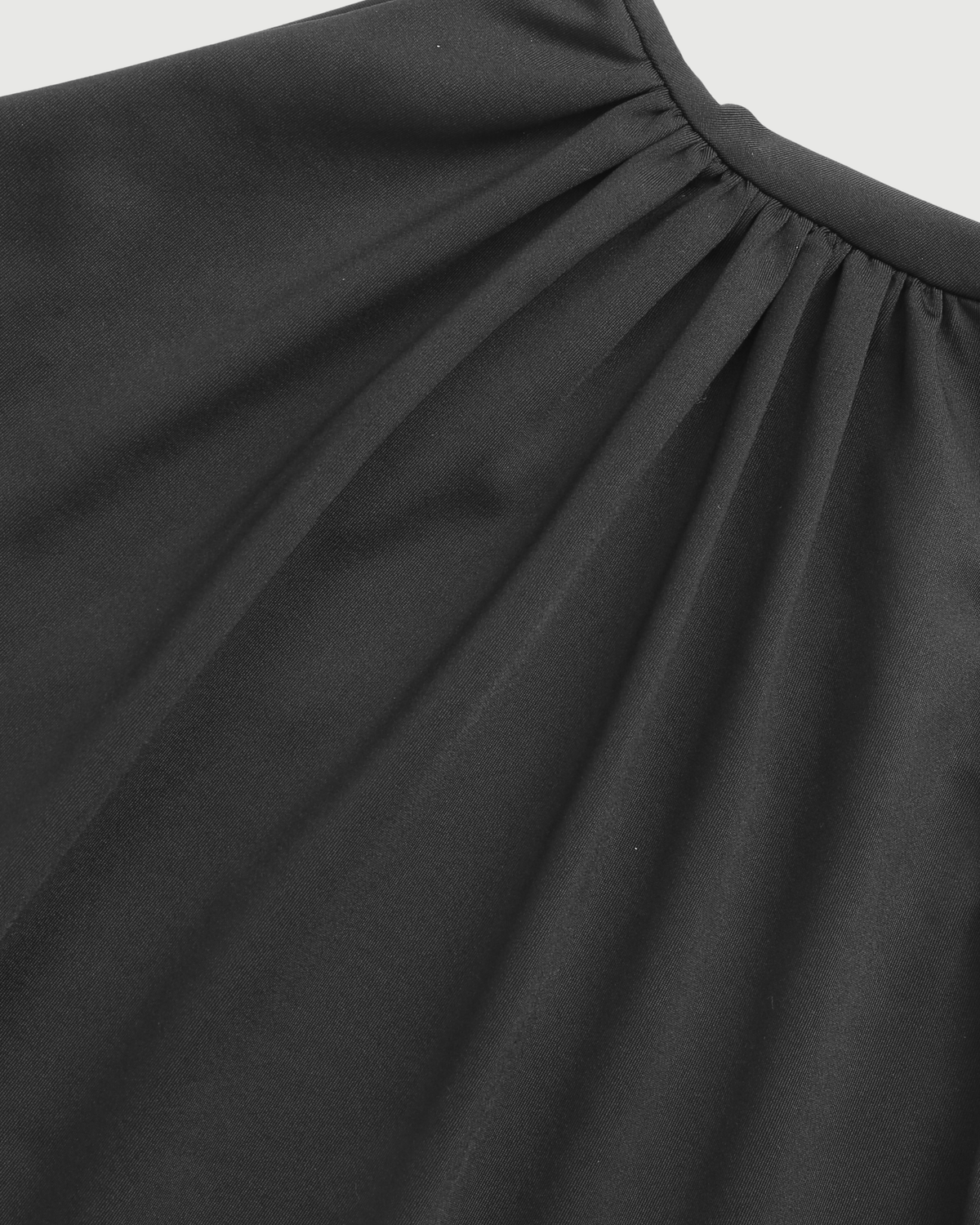 Knit Fabric Asymmetrical Neck Ruched Crop Tank Top-Black