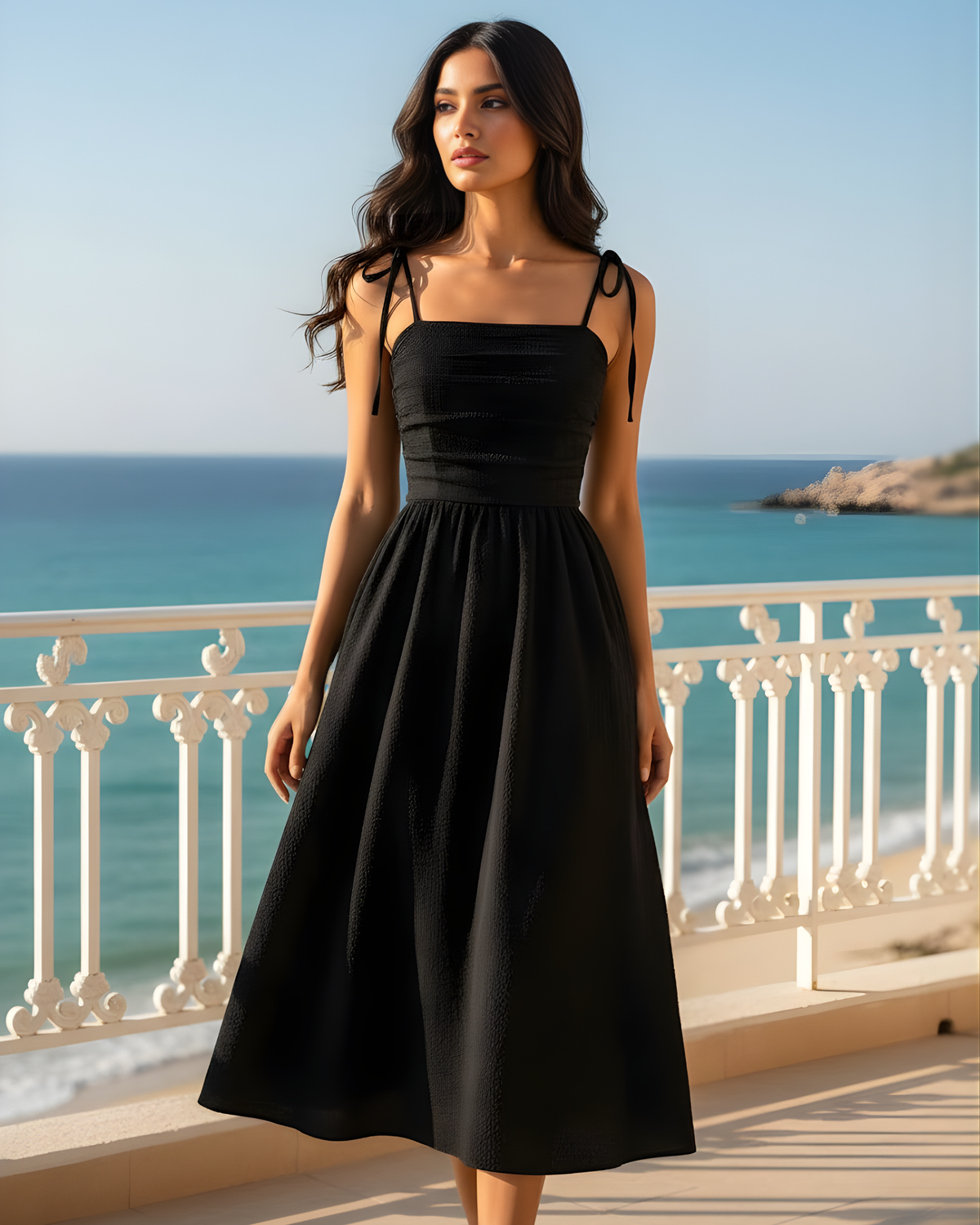 Women's Solid Cami Vacation Dress-Black