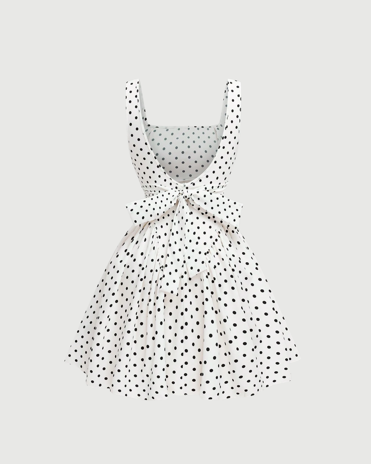 Bowknot Polka Dot Romper Dress-Black & White