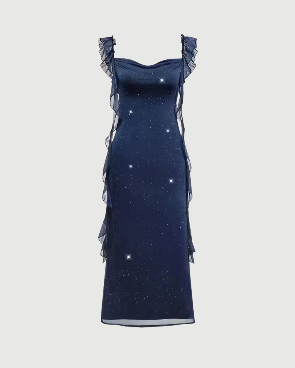 Sequin Mesh Plunging Mini Party Dress-Blue